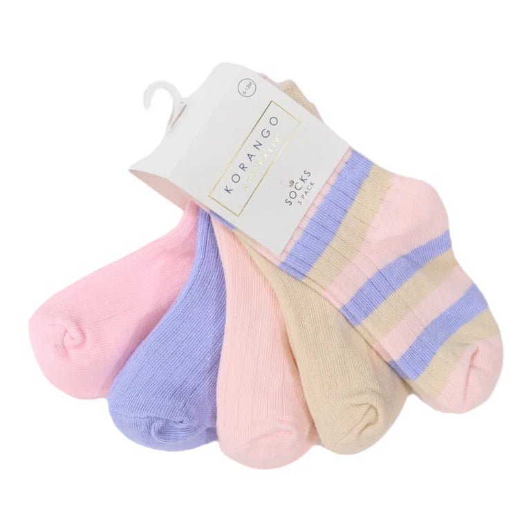 Korango | 5 Pack Ribbed Socks - Assorted