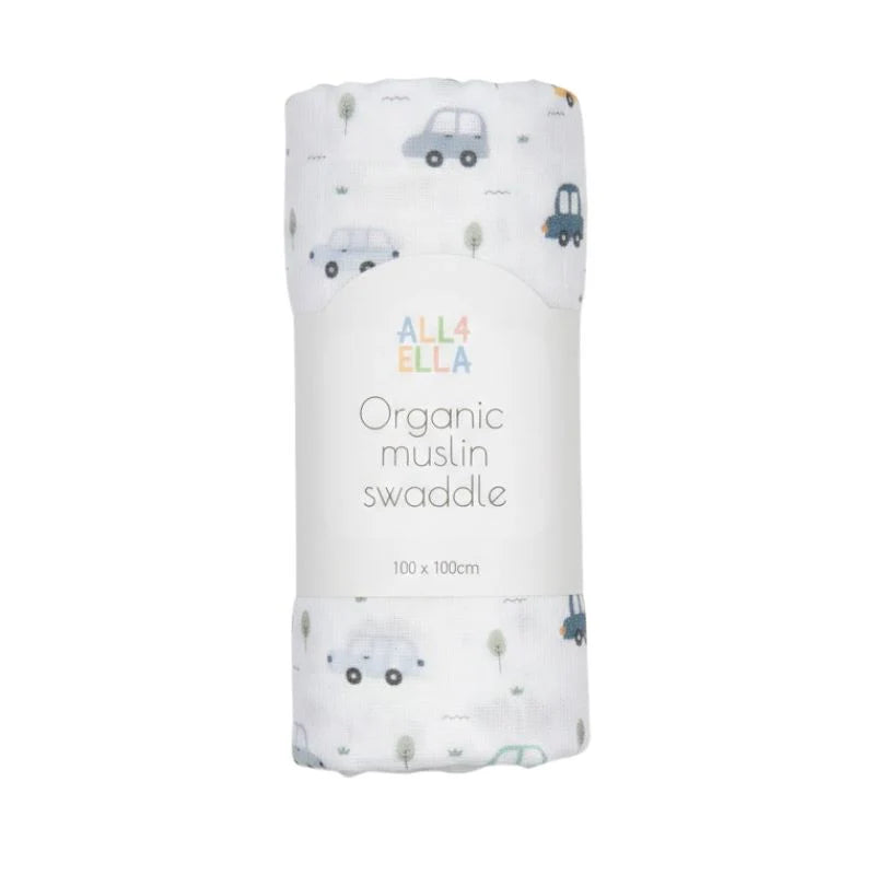 All 4 Ella Organic Muslin Swaddle - Beep Beep