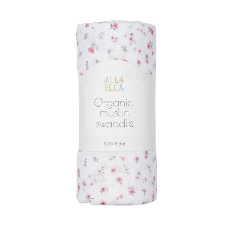 All 4 Ella Organic Muslin Swaddle - Pink Petals