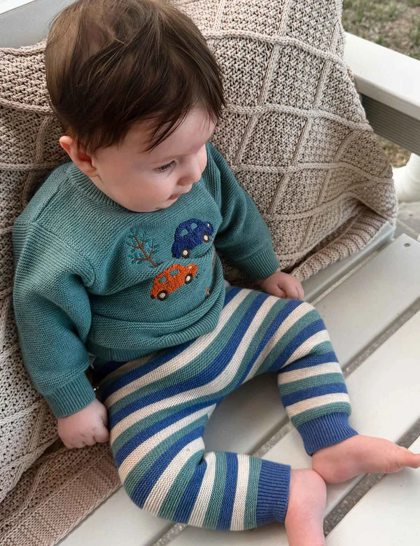Purebaby Knitted Legging - Duck Egg Stripe