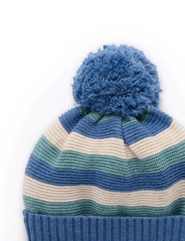 Purebaby Striped Beanie -  Duck Egg Stripe