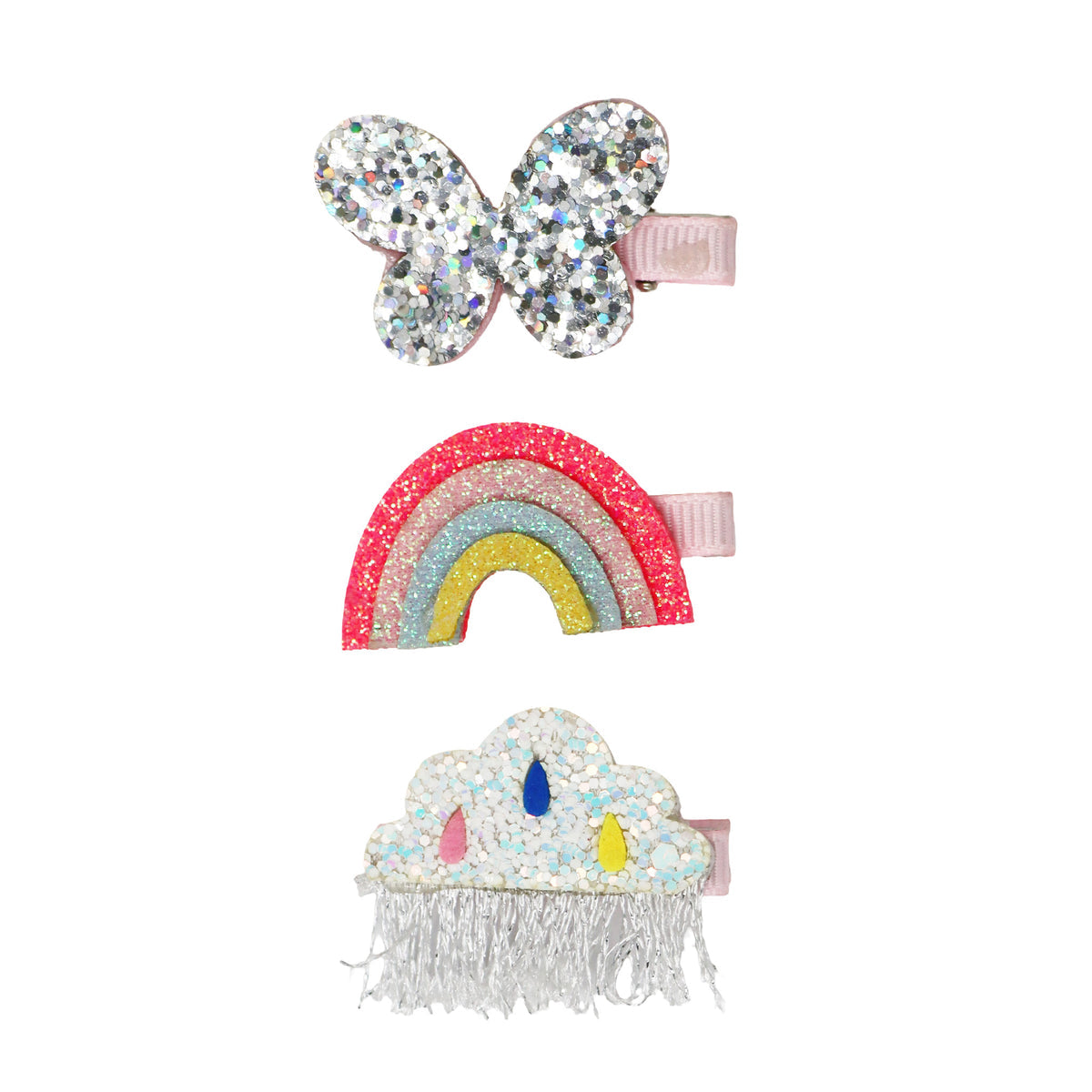 Pink Poppy Glitter Rainbow and Cloud Hair Clips