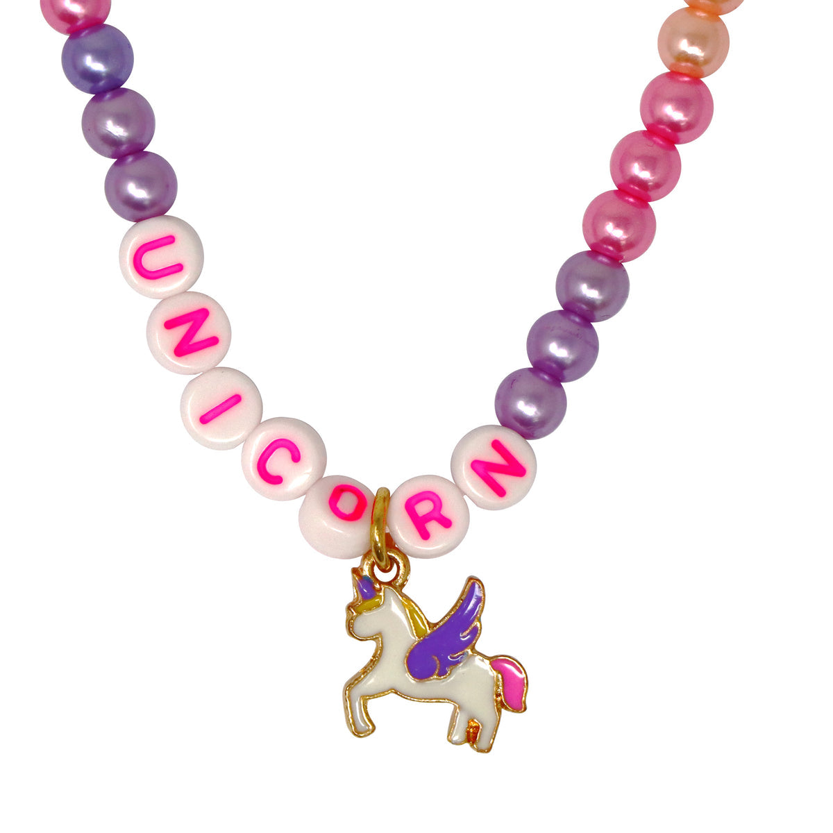 Pink Poppy BFF Unicorn Rainbow Pearl Necklace