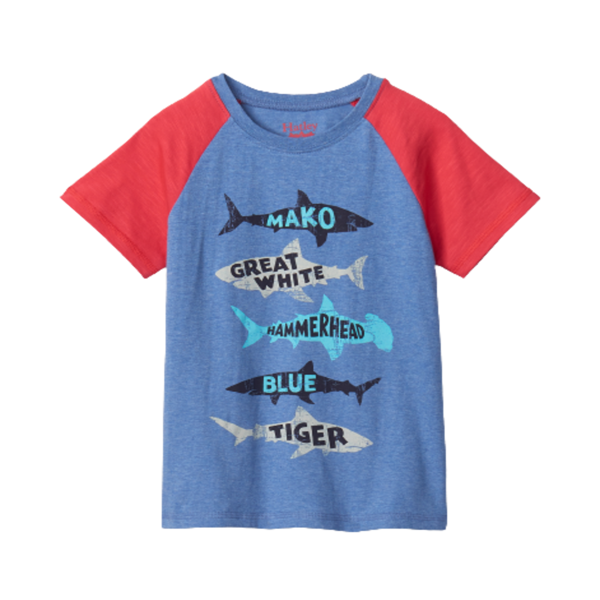 Hatley Lots Of Sharks Raglan Tee - Nautical Melange