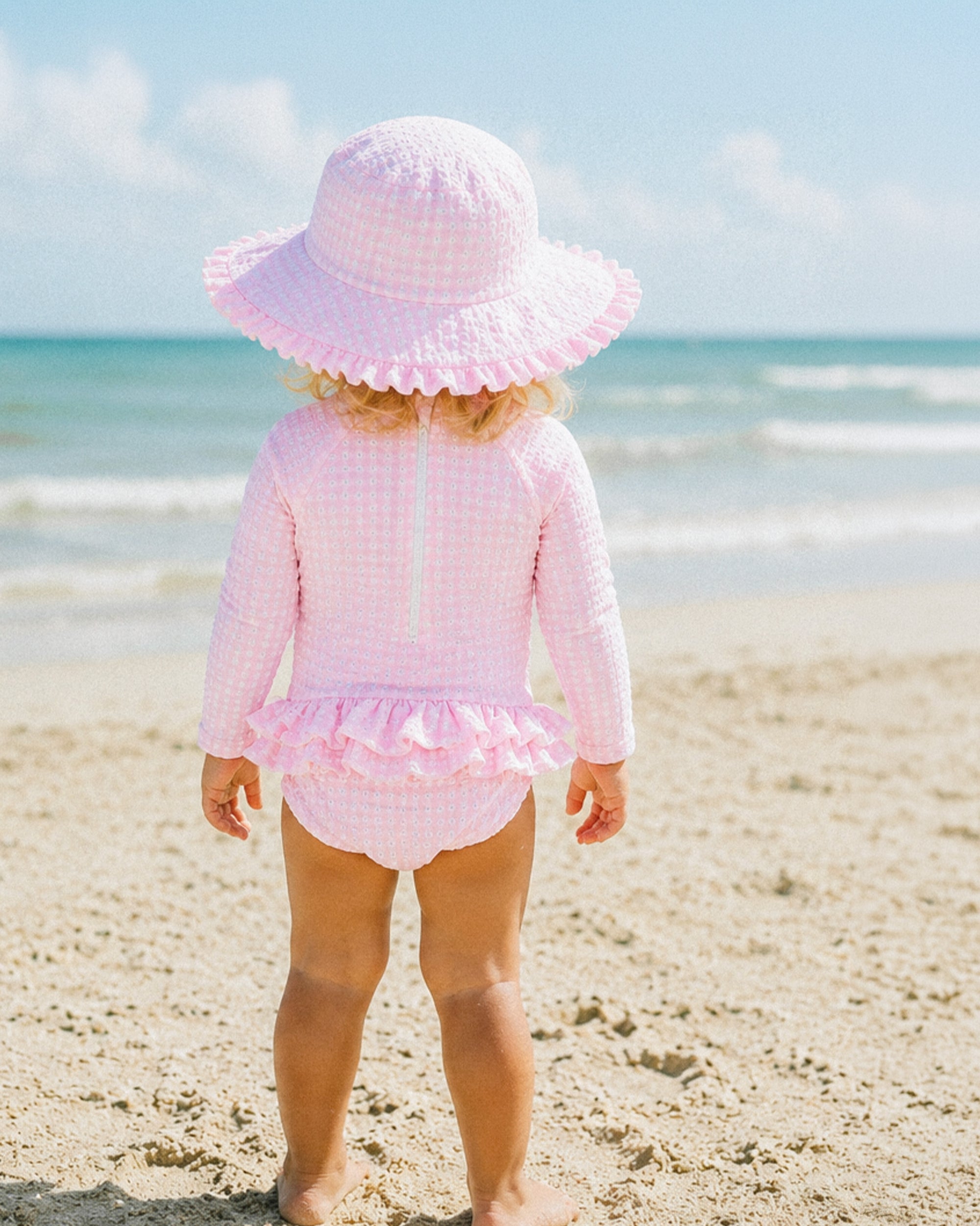Pink Gingham Ls Sunsuit