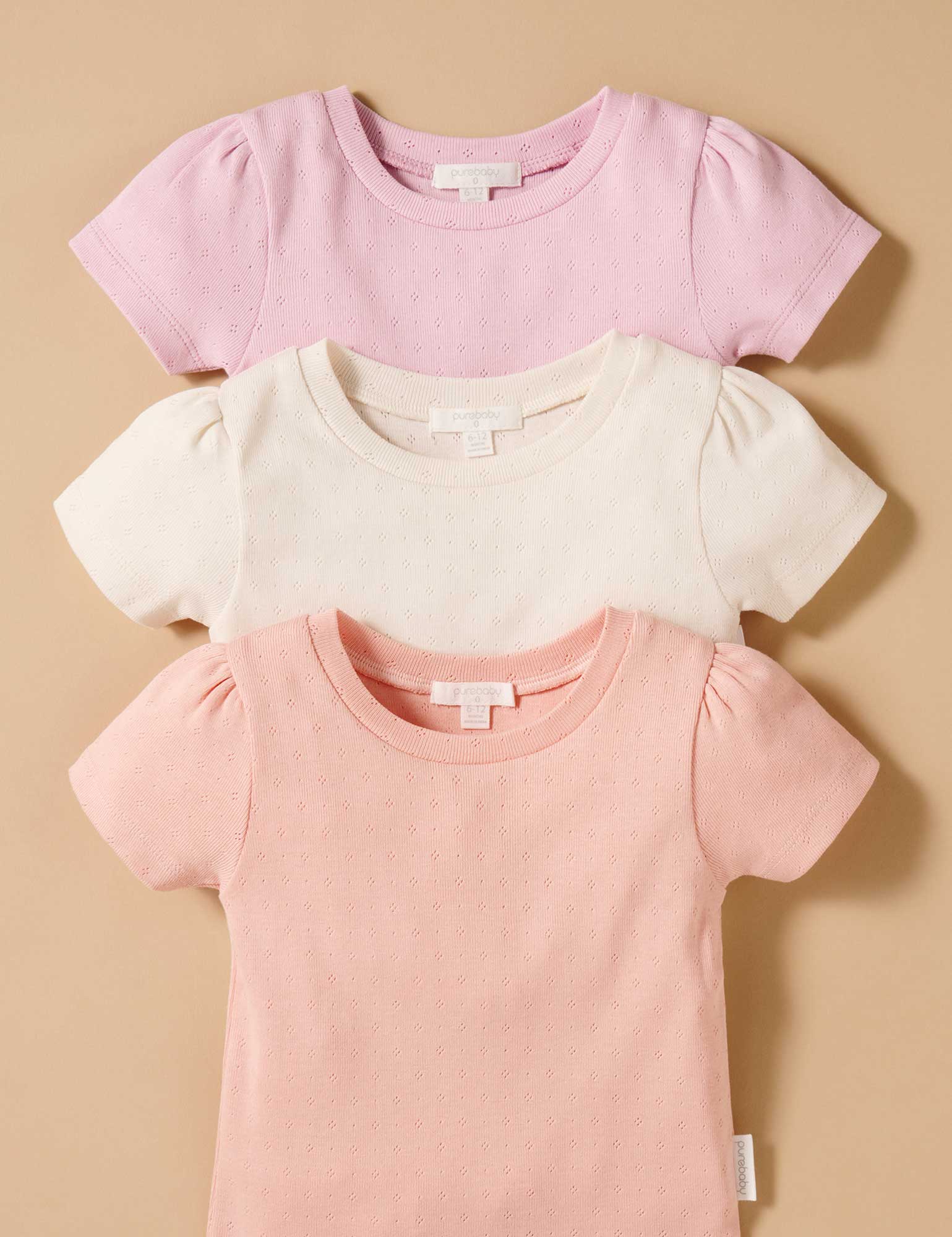 Purebaby Pointelle Short Sleeve Tee - Popsicle