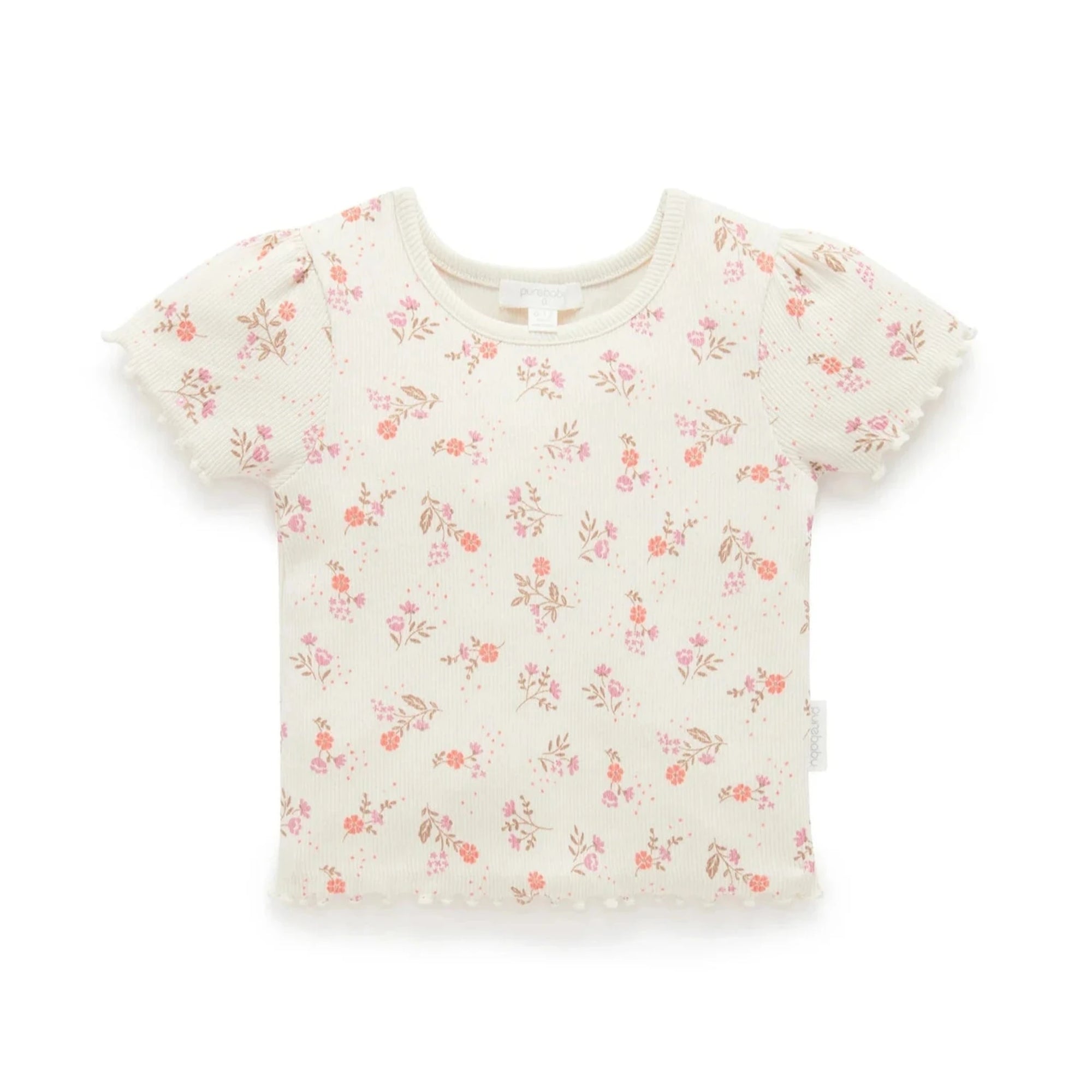 Purebaby Short Rib Tee - Cloud  Daisy