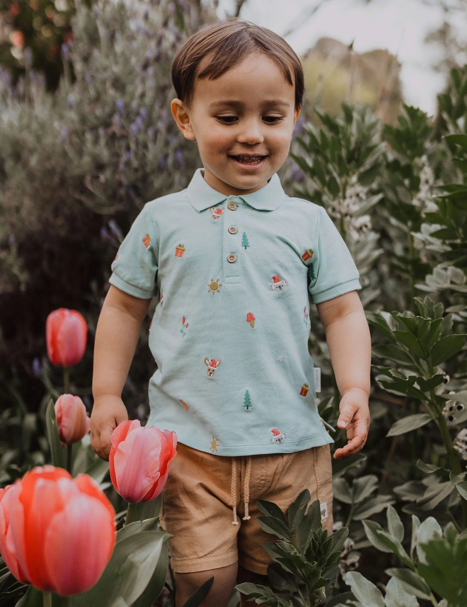 Purebaby Christmas Holidays Polo - Christmas Broderie