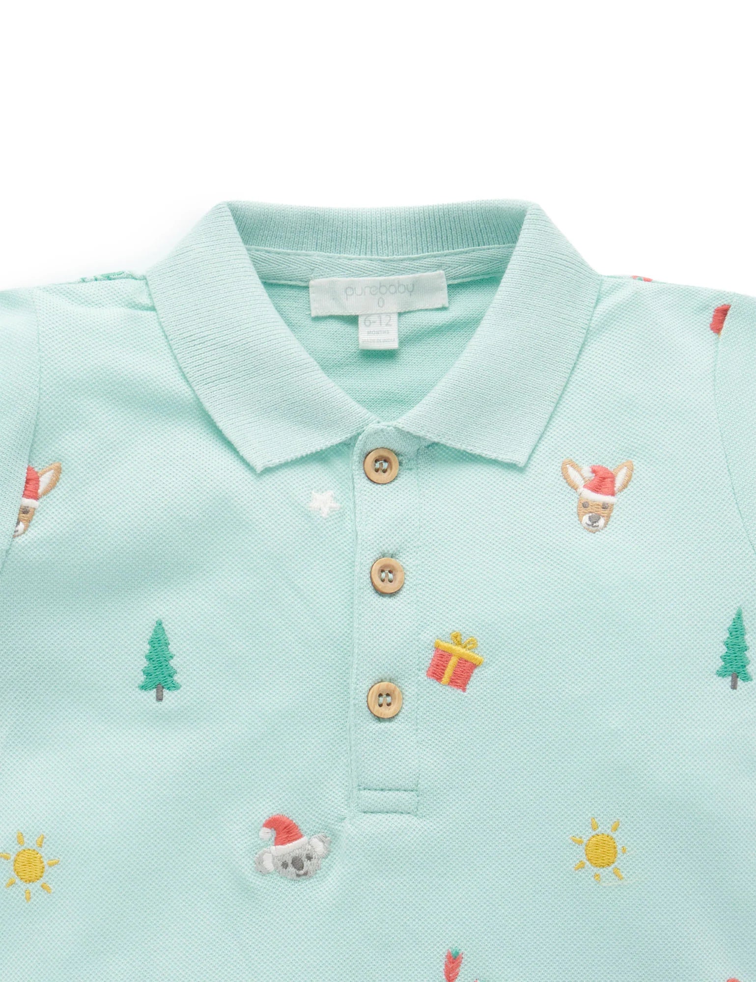 Purebaby Christmas Holidays Polo - Christmas Broderie