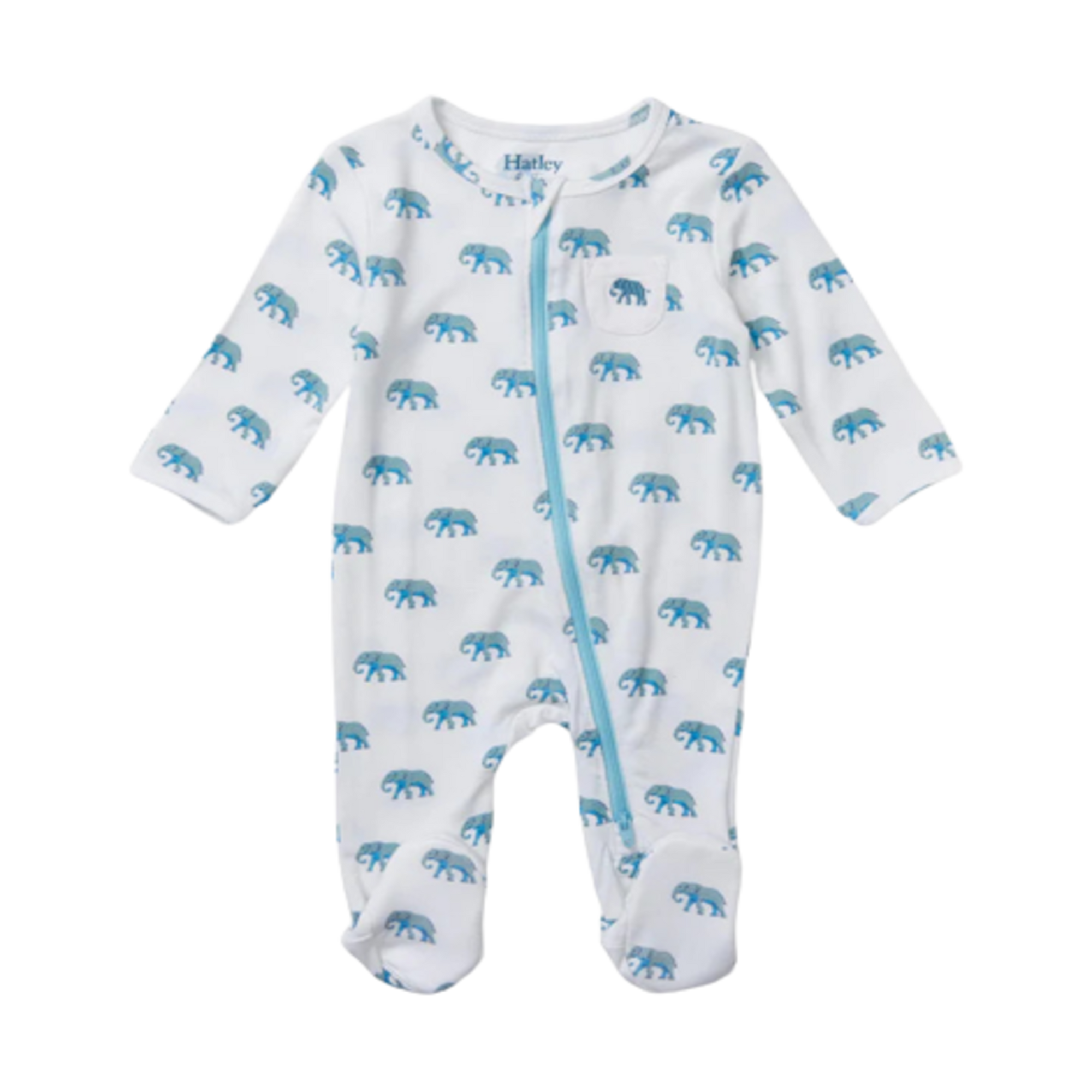 Hatley Painted Elephants Baby Footed Coverall - White