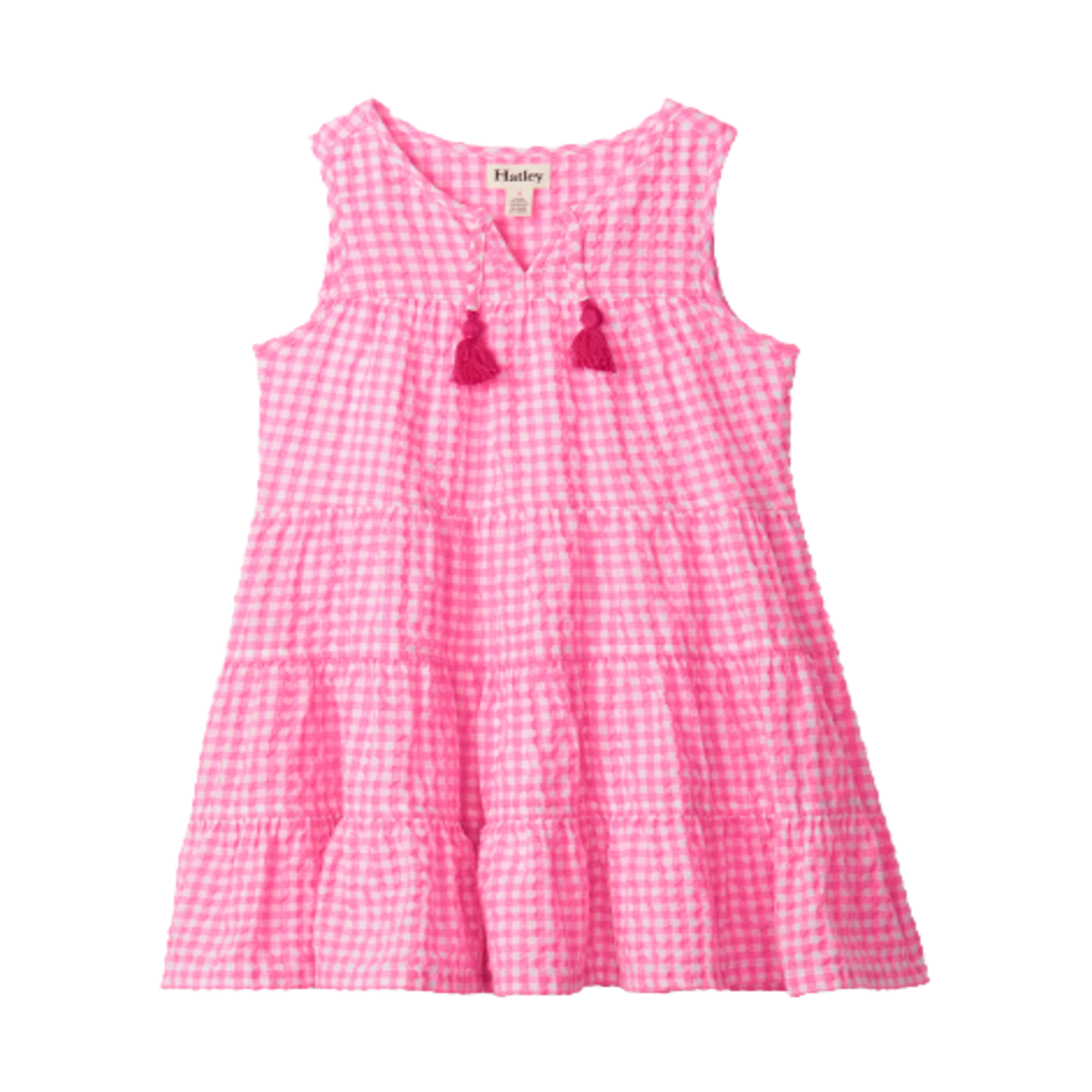 Hatley Pink Gingham Tiered Dress - Neon Pink