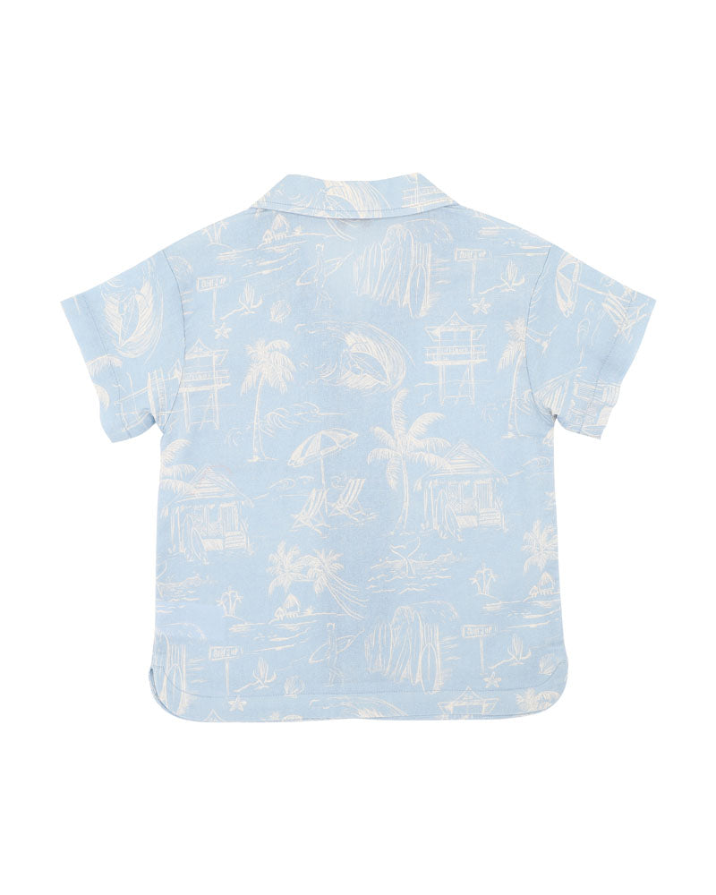 Fox & Finch Surf's Up Linework Shirt - Blue surf