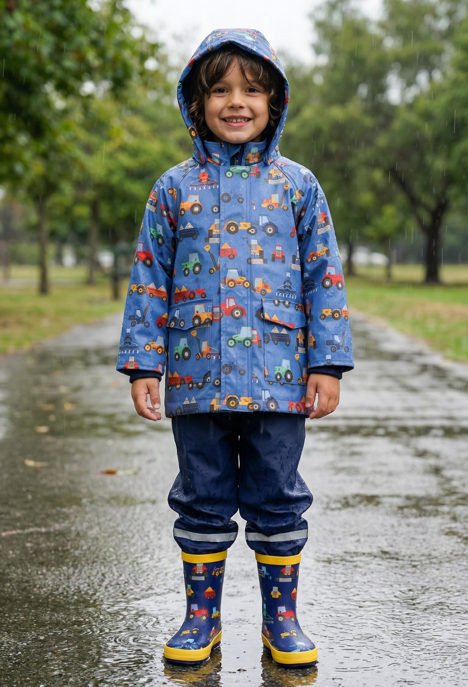 Korango Farm Machine Print Raincoat - Blue