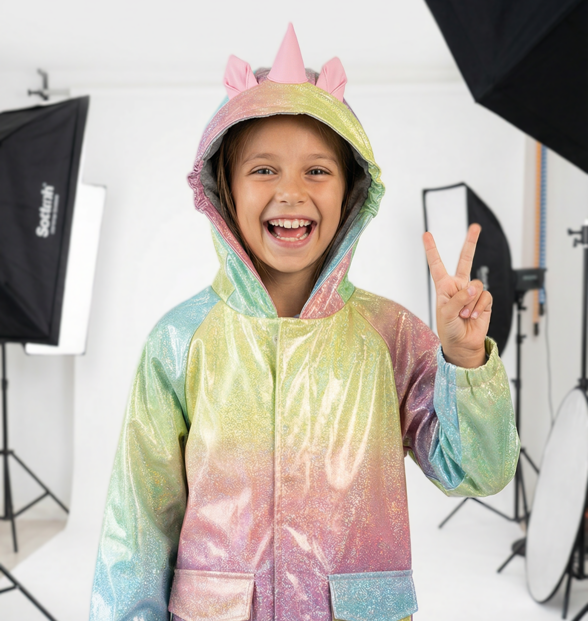Korango Unicorn Glitter Rainbow Raincoat - Pink