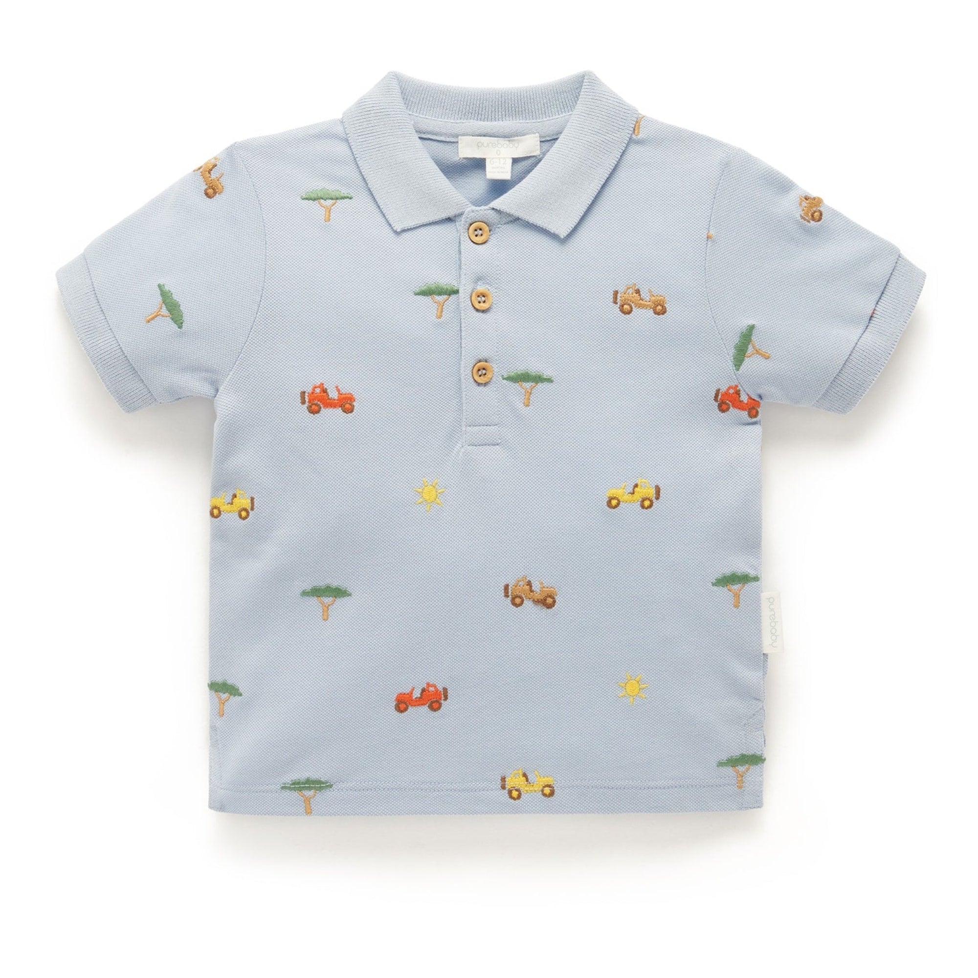 Purebaby Safari Polo Shirt - Sky Safara Broderie
