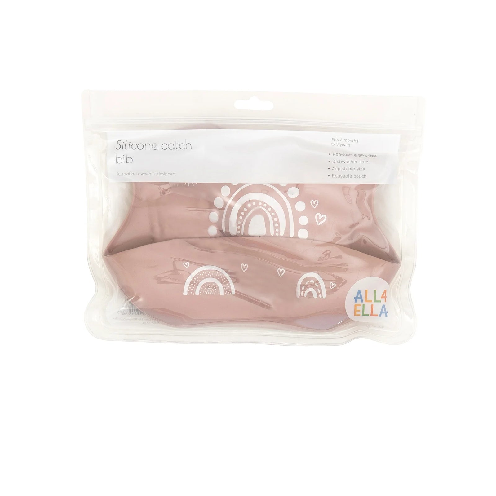 All 4 Ella Silicone Catch Bib - Rainbow Dusty Pink
