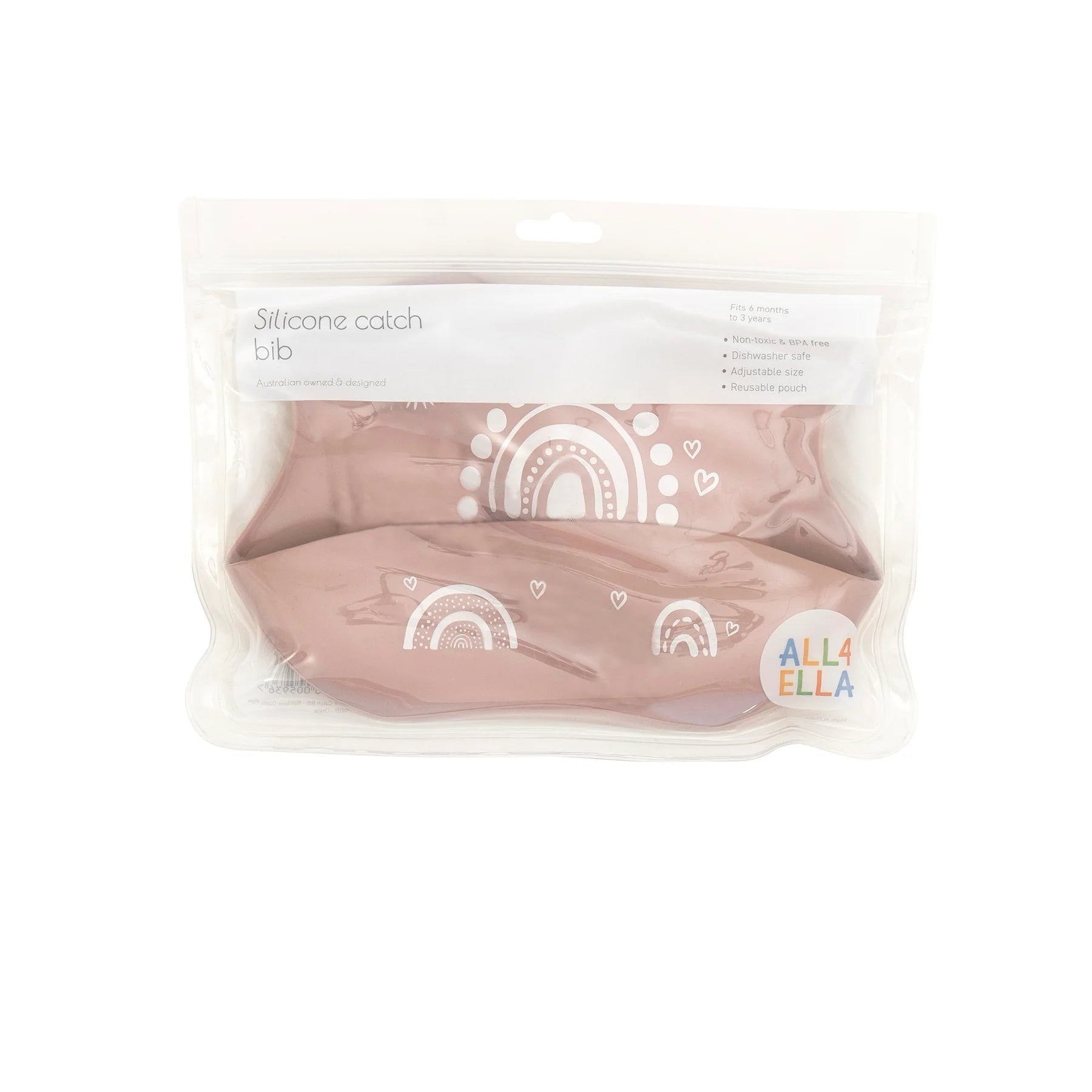 All 4 Ella Silicone Catch Bib - Rainbow Dusty Pink