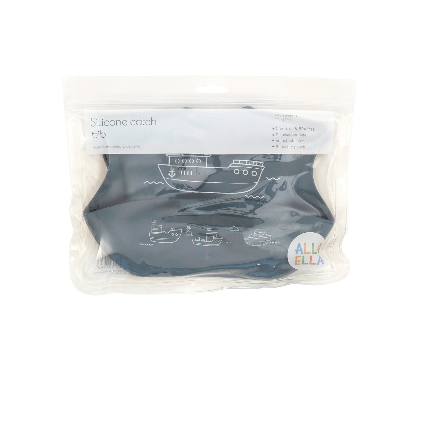 All 4 Ella Silicone Catch Bib - Boat Slate