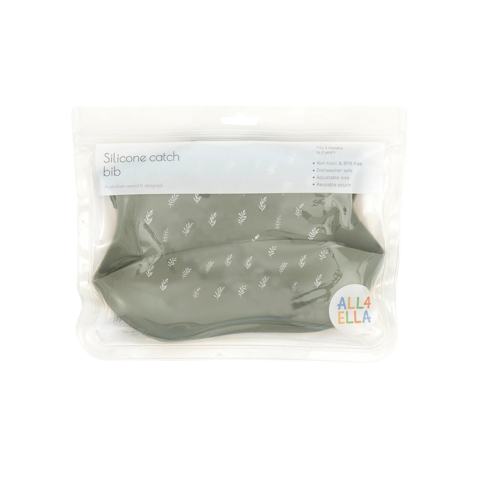 All 4 Ella Silicone Catch Bib - Olive