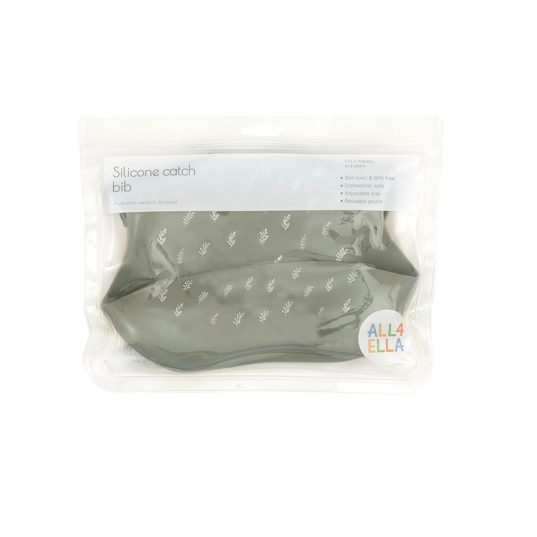 All 4 Ella Silicone Catch Bib - Olive
