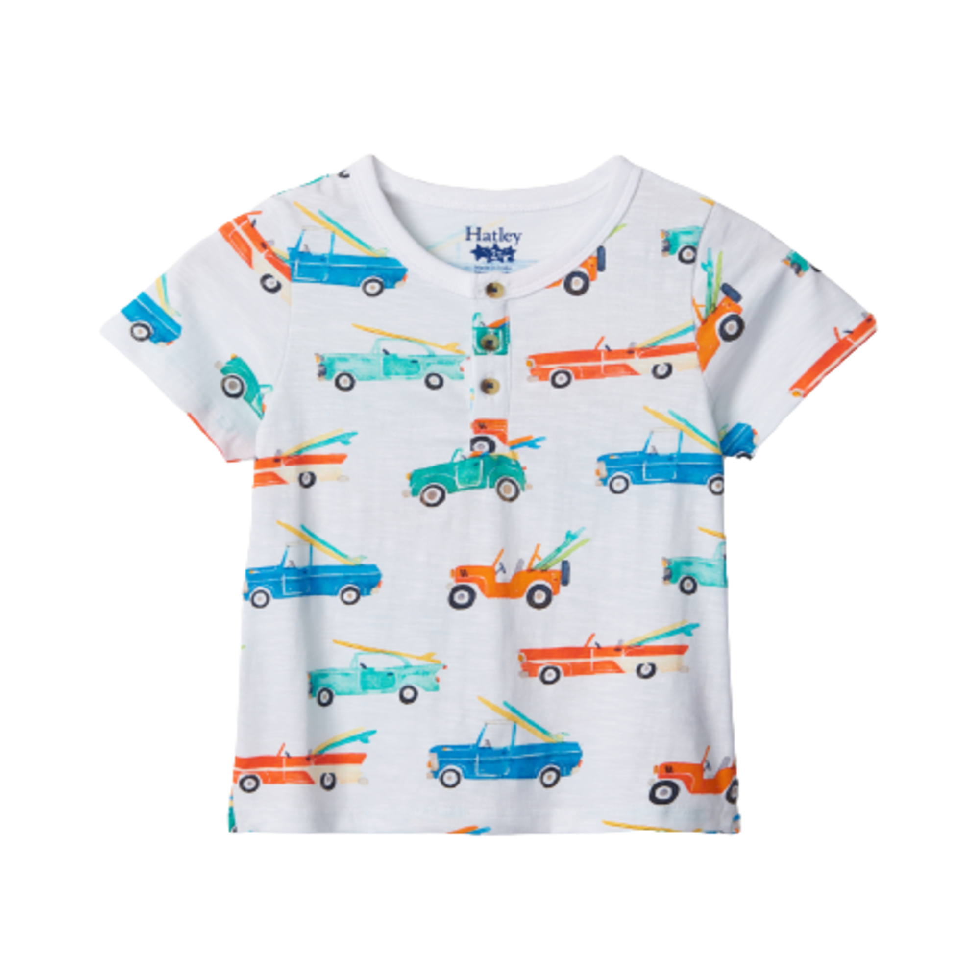 Hatley Surf Cars Toddler Henley Tee - White