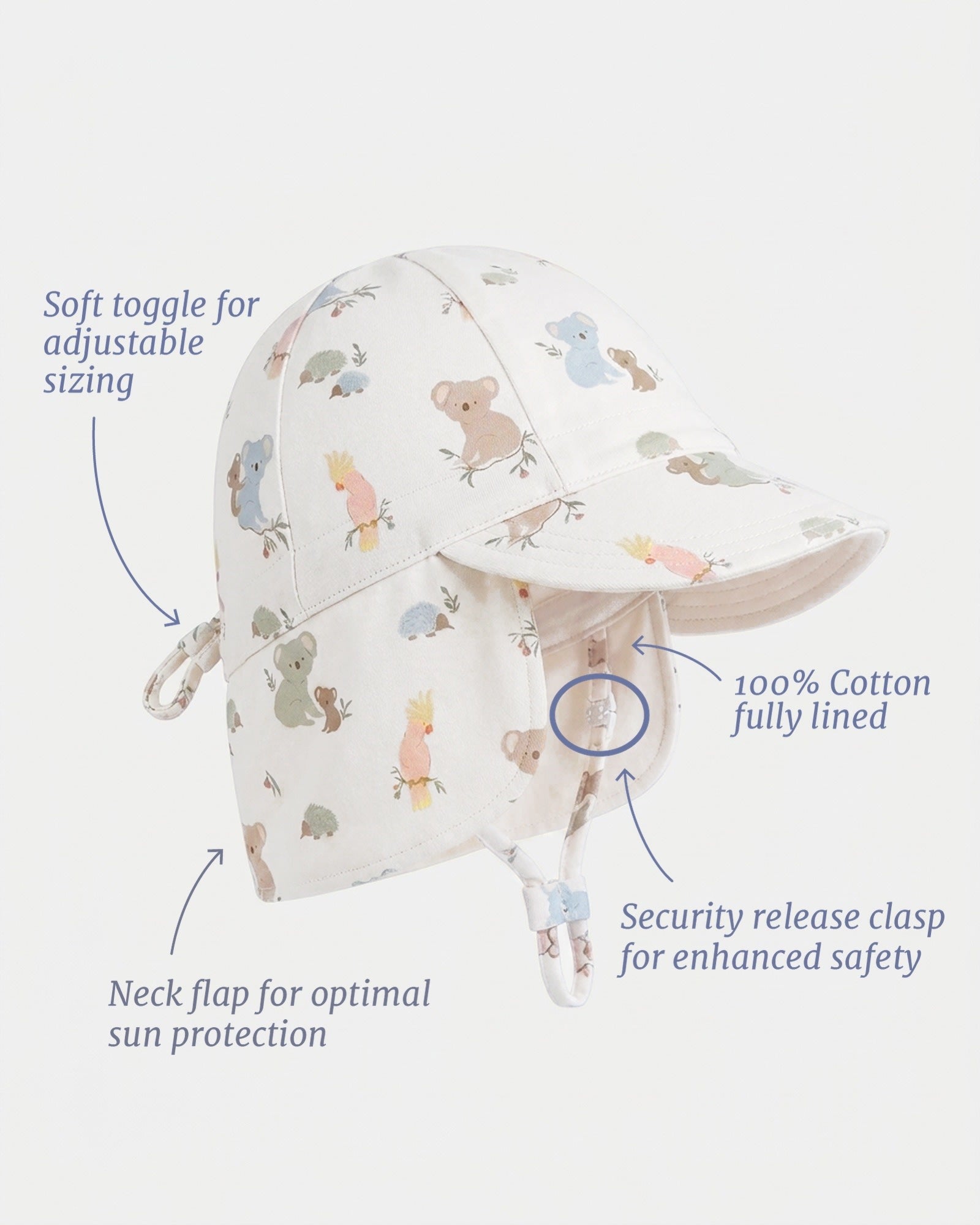 Flap Cap Arcadia Gumnut Babies Cloud