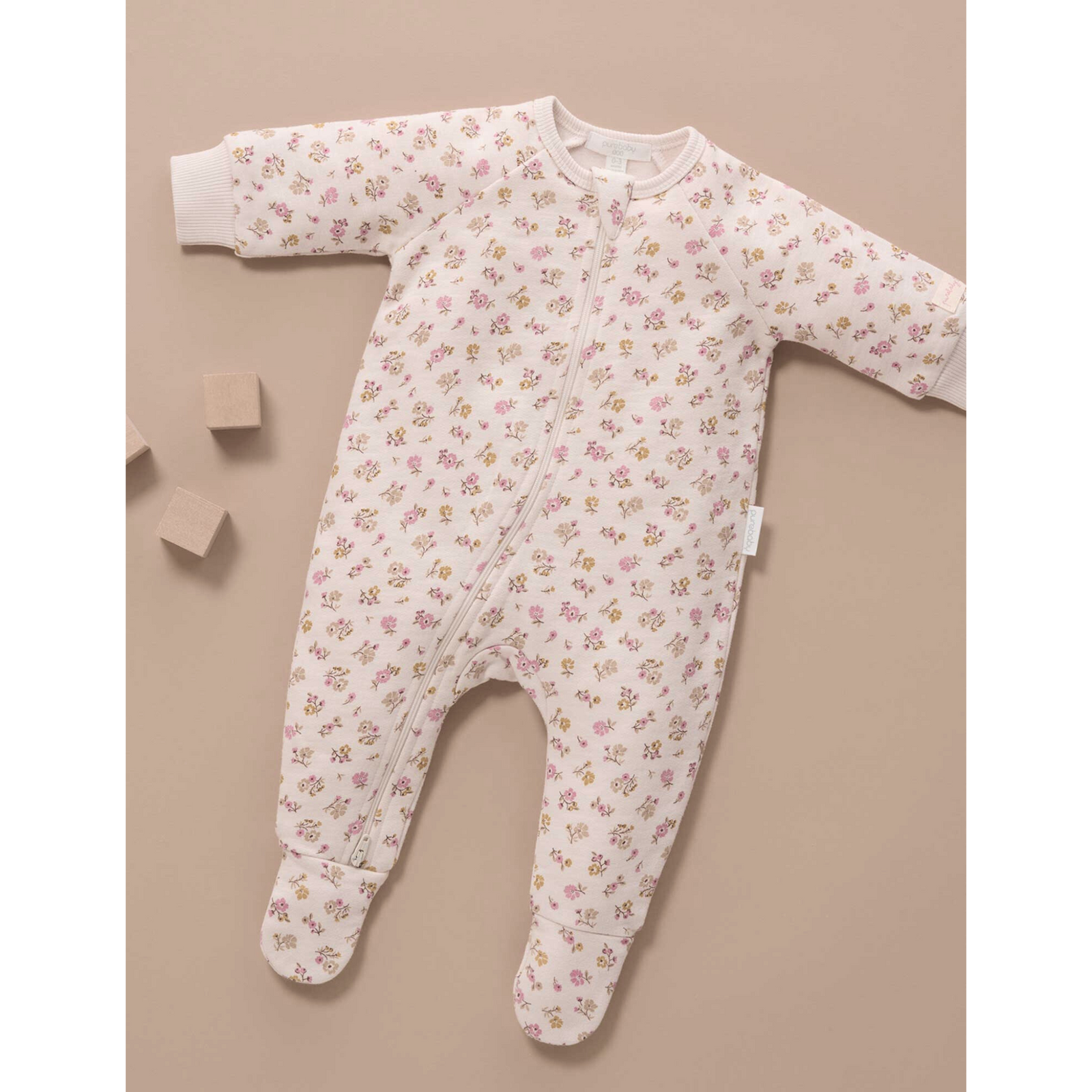 Purebaby Floral Fleece Zip Growsuit