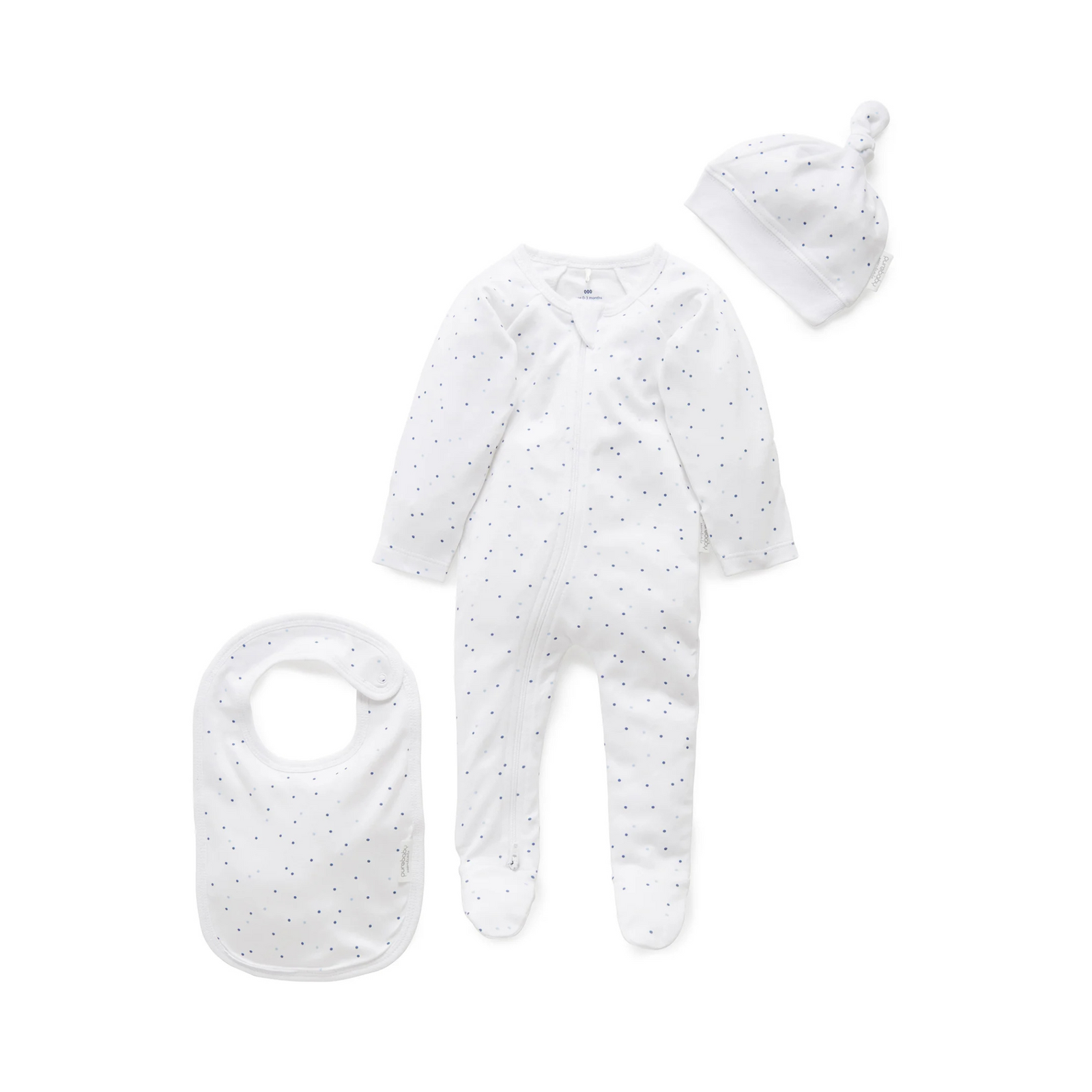 Purebaby Pale Blue Spot 3  Piece Set