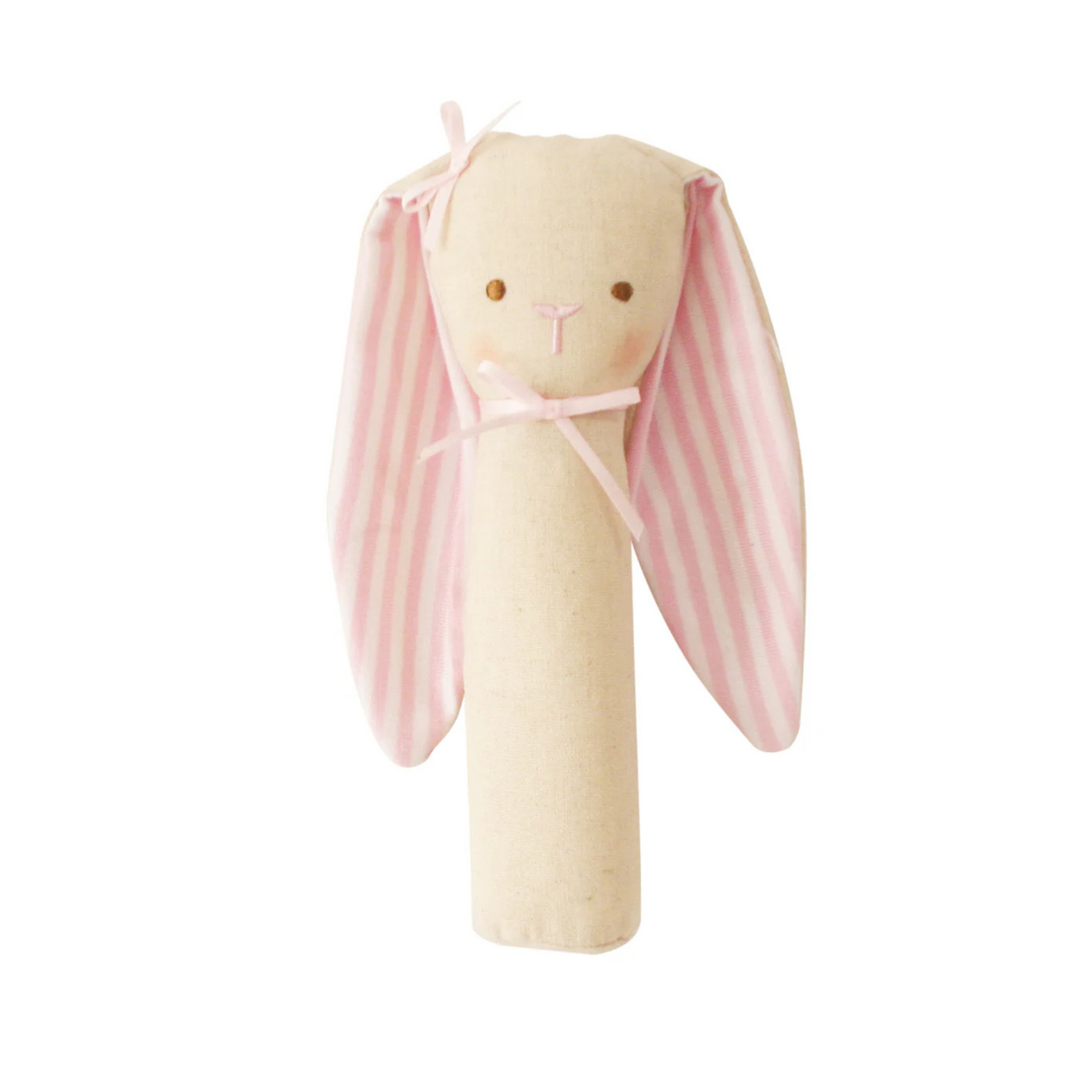 Alimrose Bunny Rattle & Squeaker - Pink Stripe Linen