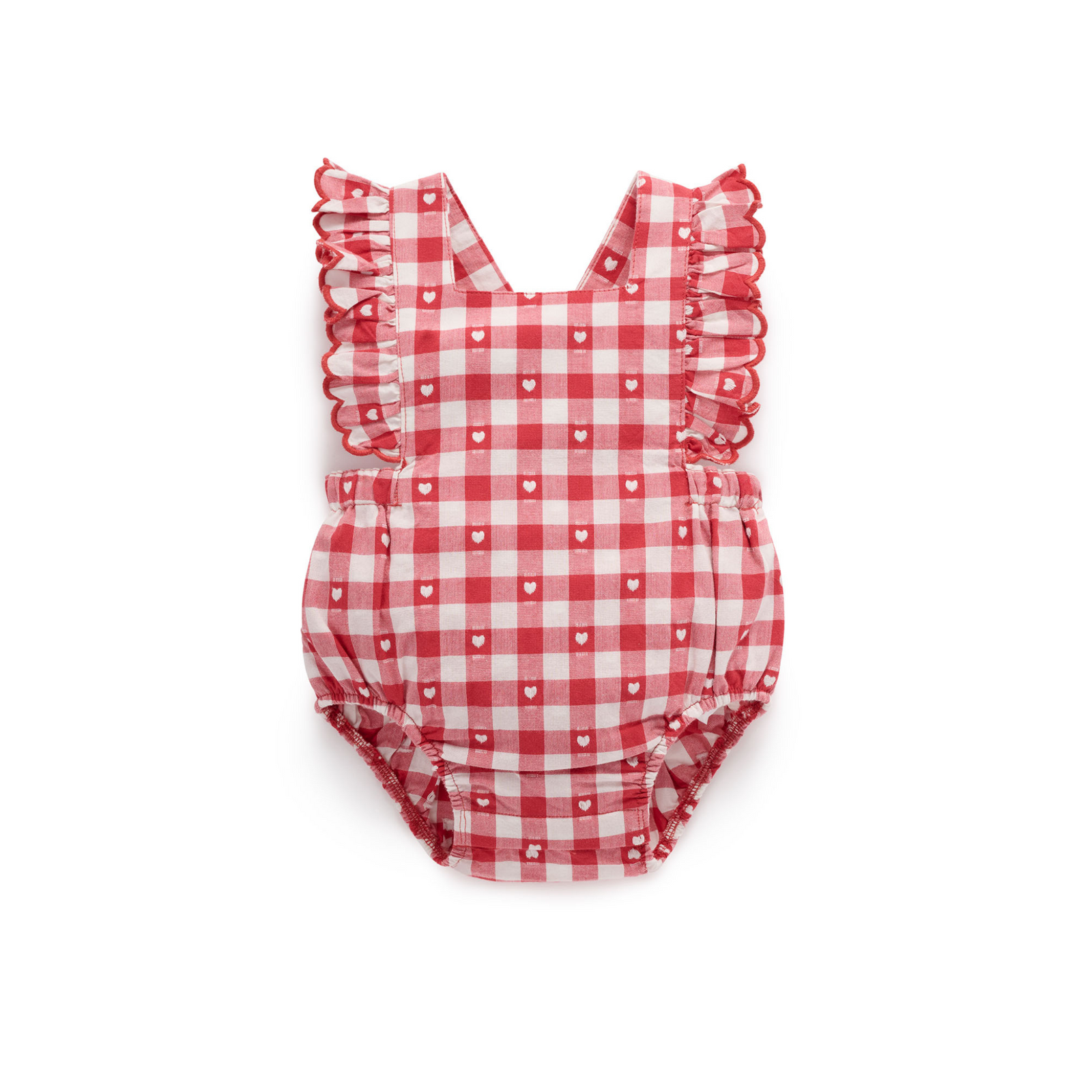 Purebaby Heart Gingham Overall Bodysuit