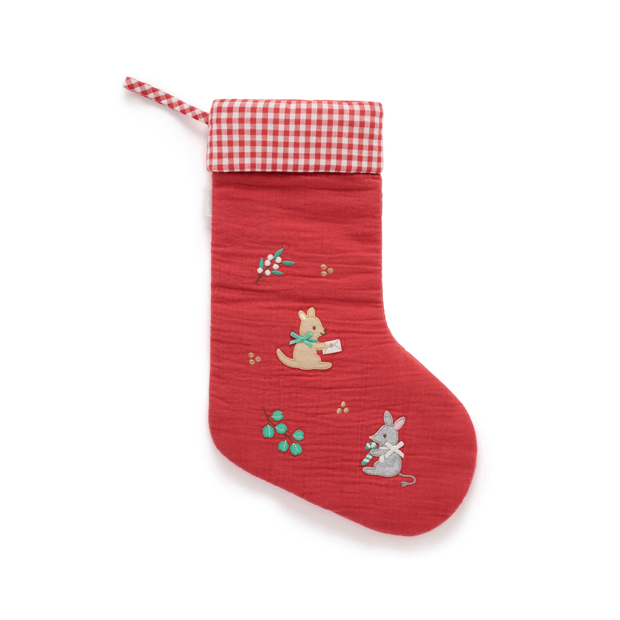 Purebaby Embroidered Christmas Stocking - Christmas Red
