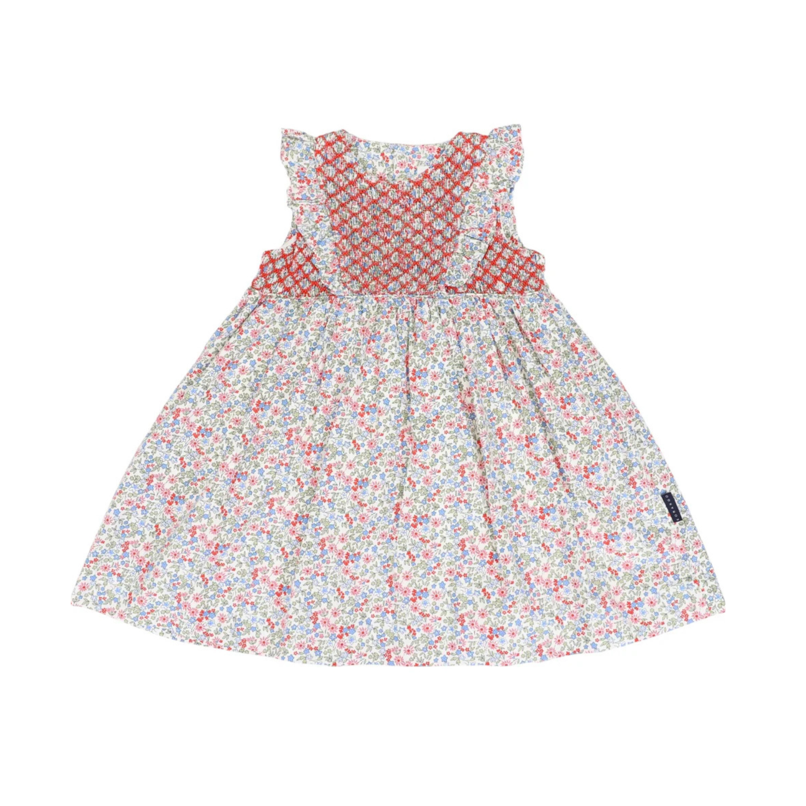 Frilled Smocked Dress Red Floral
