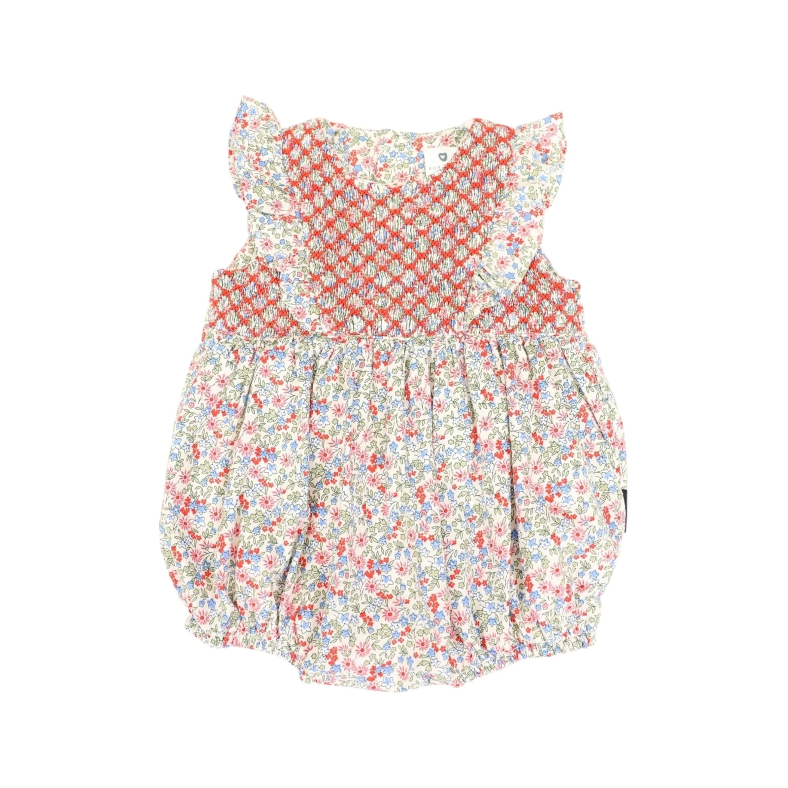 Floral Smocked Sunsuit - Red Floral