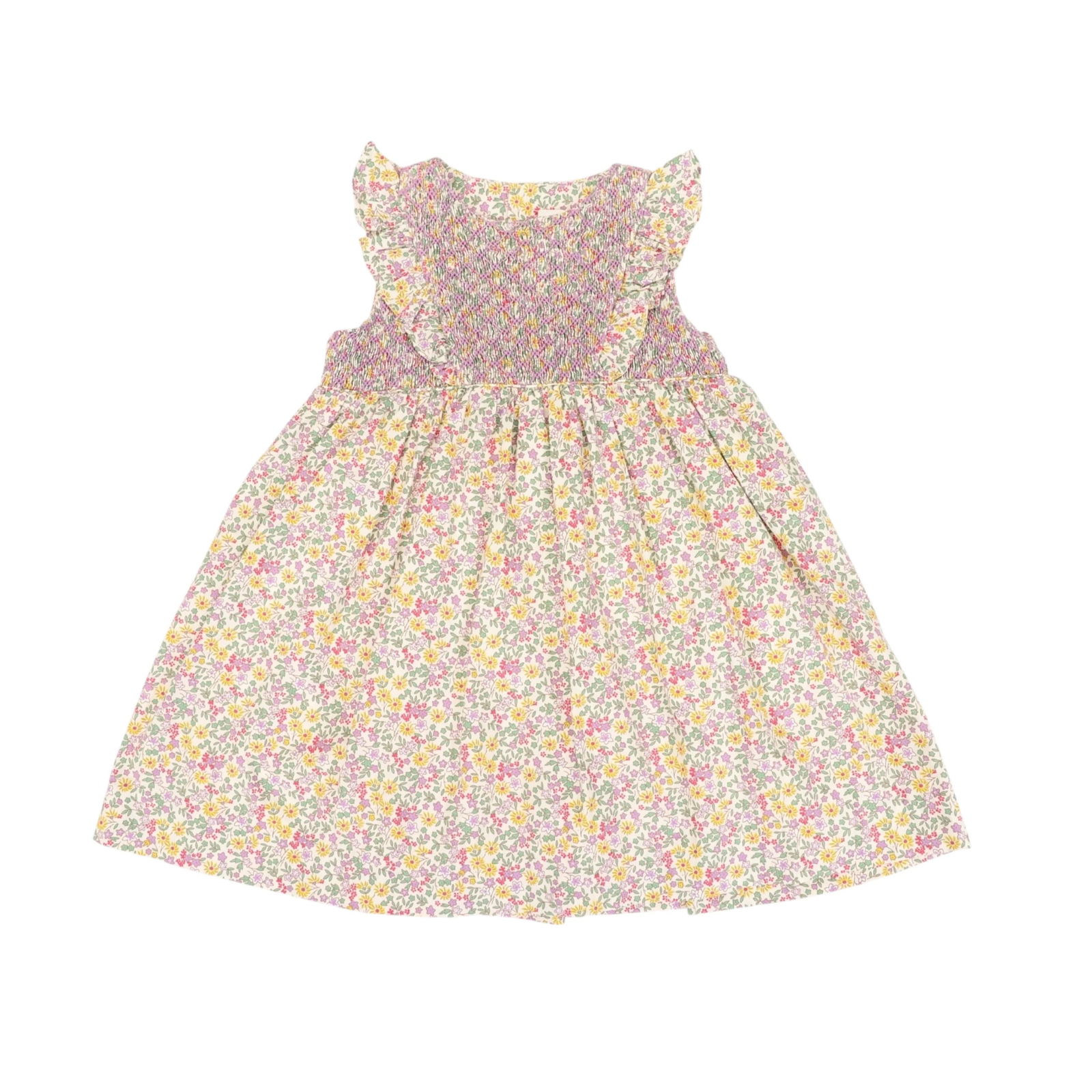 Frilled Smocked Dress Yellow Floral