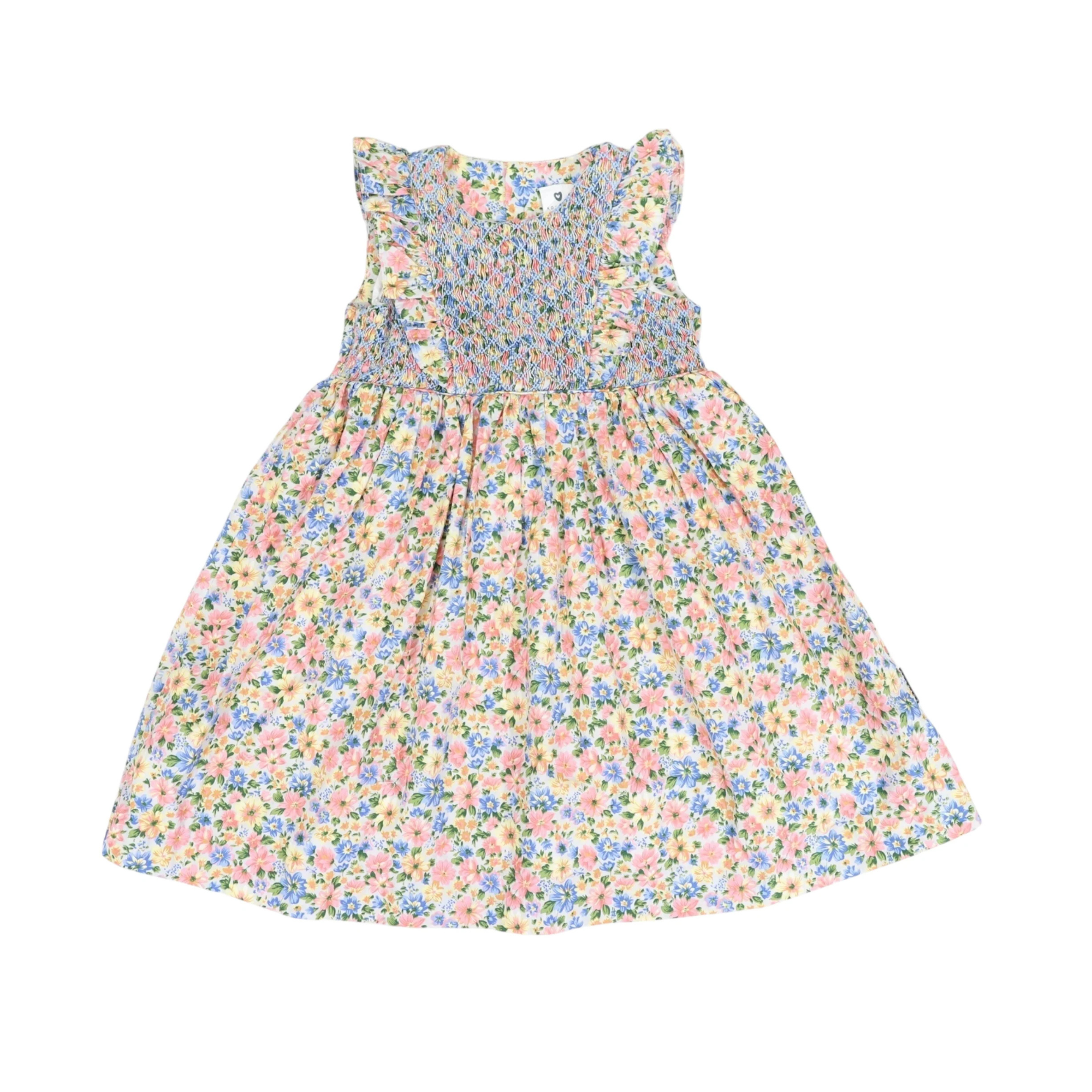Smocked Floral Dress Yellow Floral