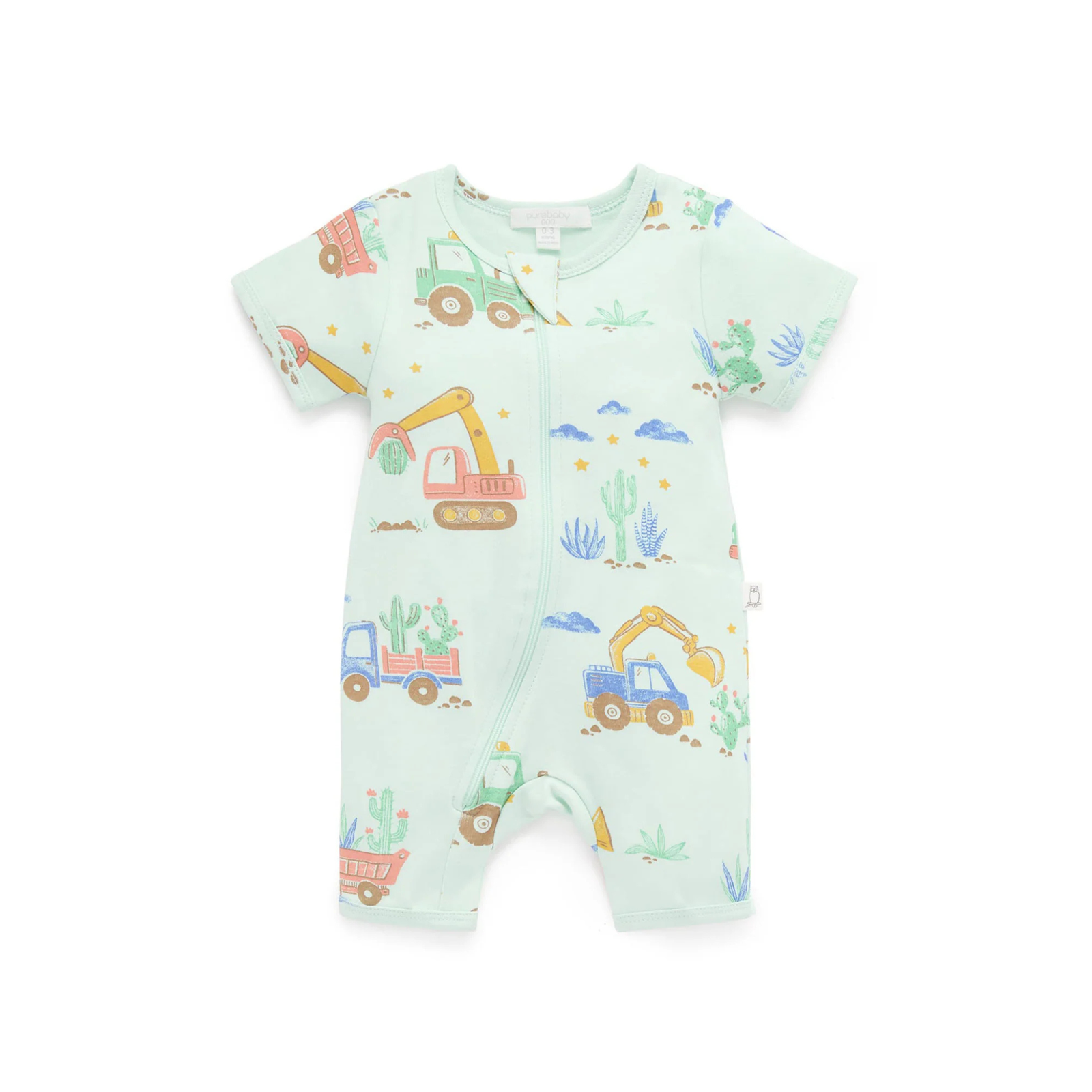 Purebaby Desert Trucks Short Zip Growsuit