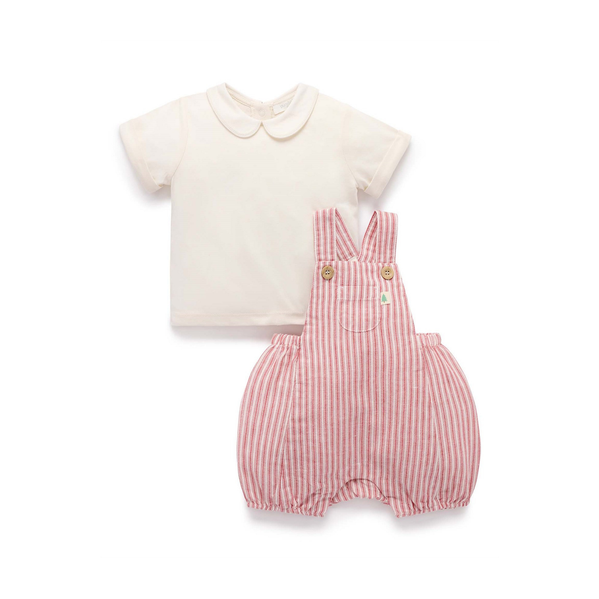 Purebaby Striped Overall Set - Ticking Red