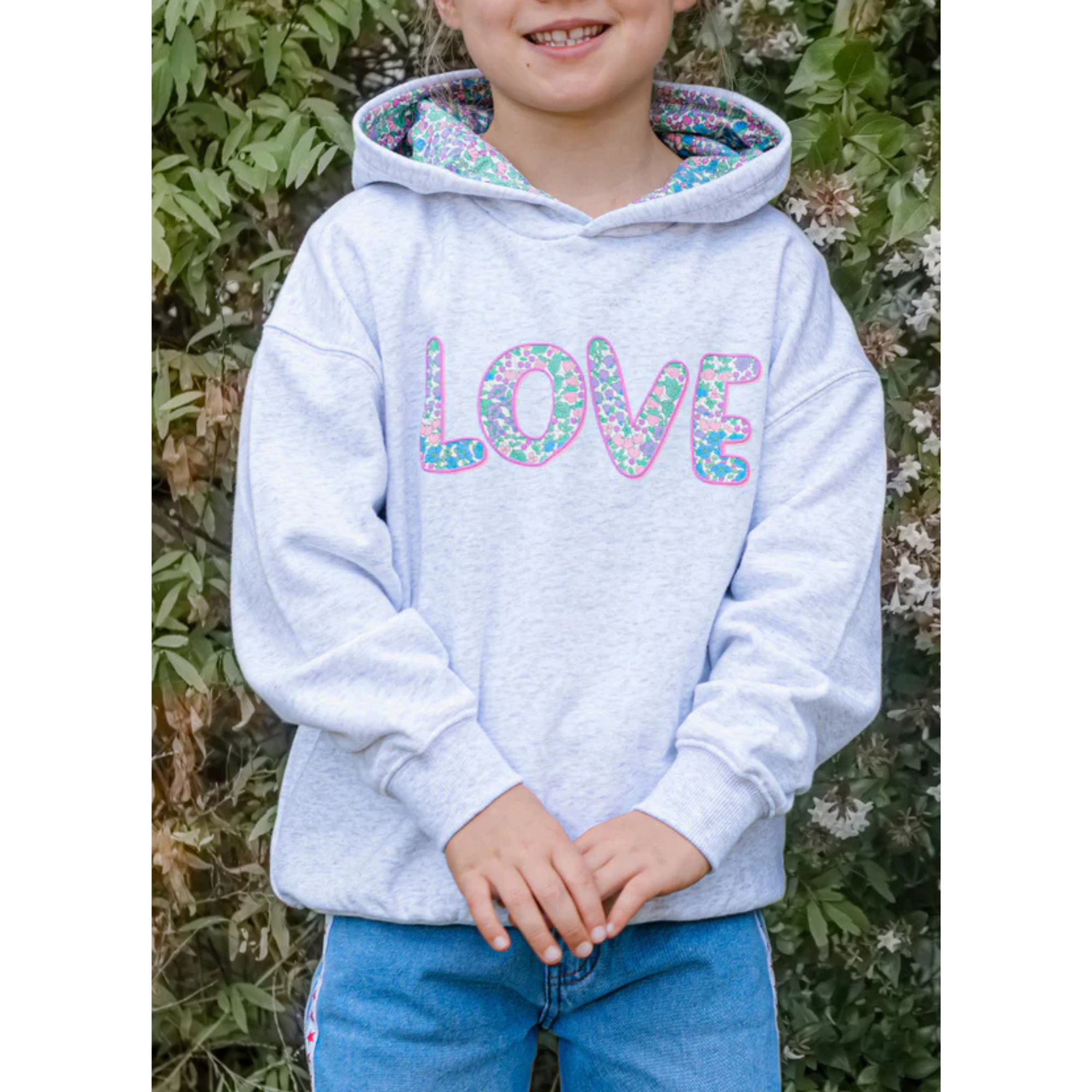 Milky Big Love Hoodie - Silver Marle / Floral