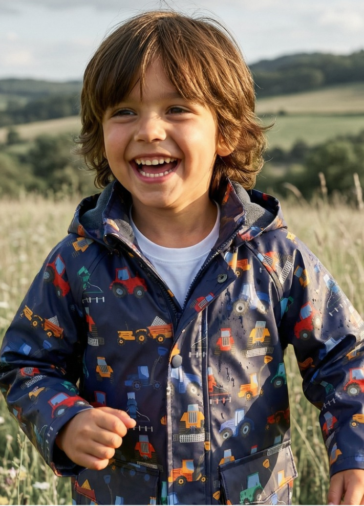 Korango Farm Machine Print Raincoat - Navy