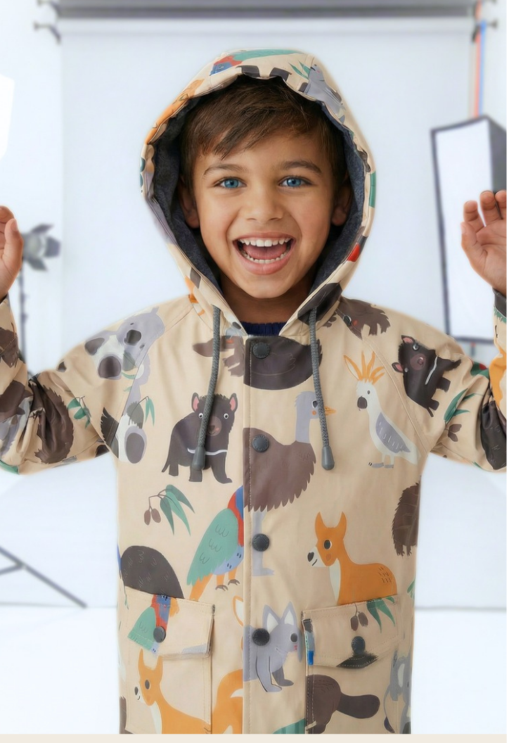 Korango Australian Animal Printed Raincoat - Beige
