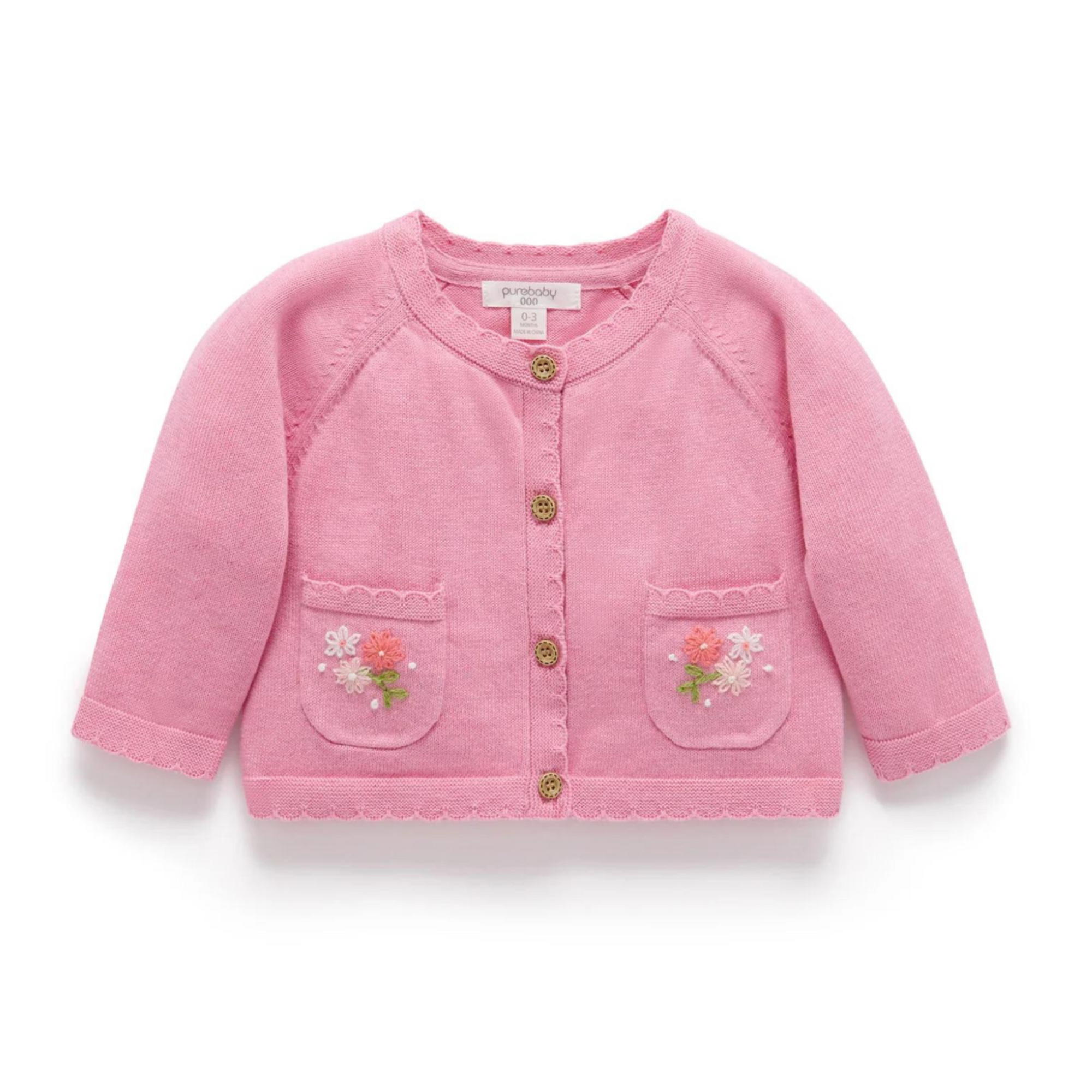 Purebaby Embroidered Cardigan - Passion Fruit  Melange