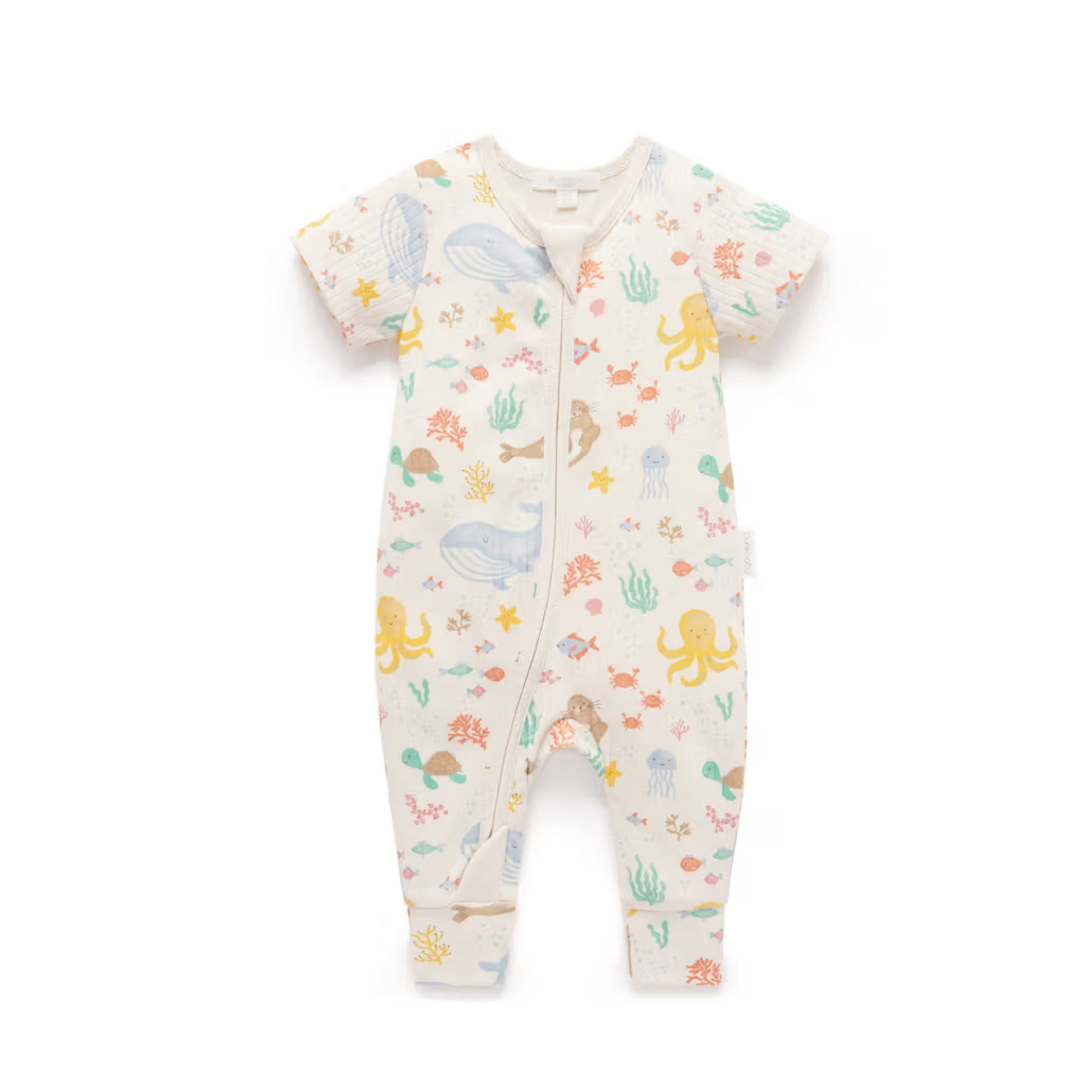 Purebaby Rib Zip Growsuit Happy in the Sea Print