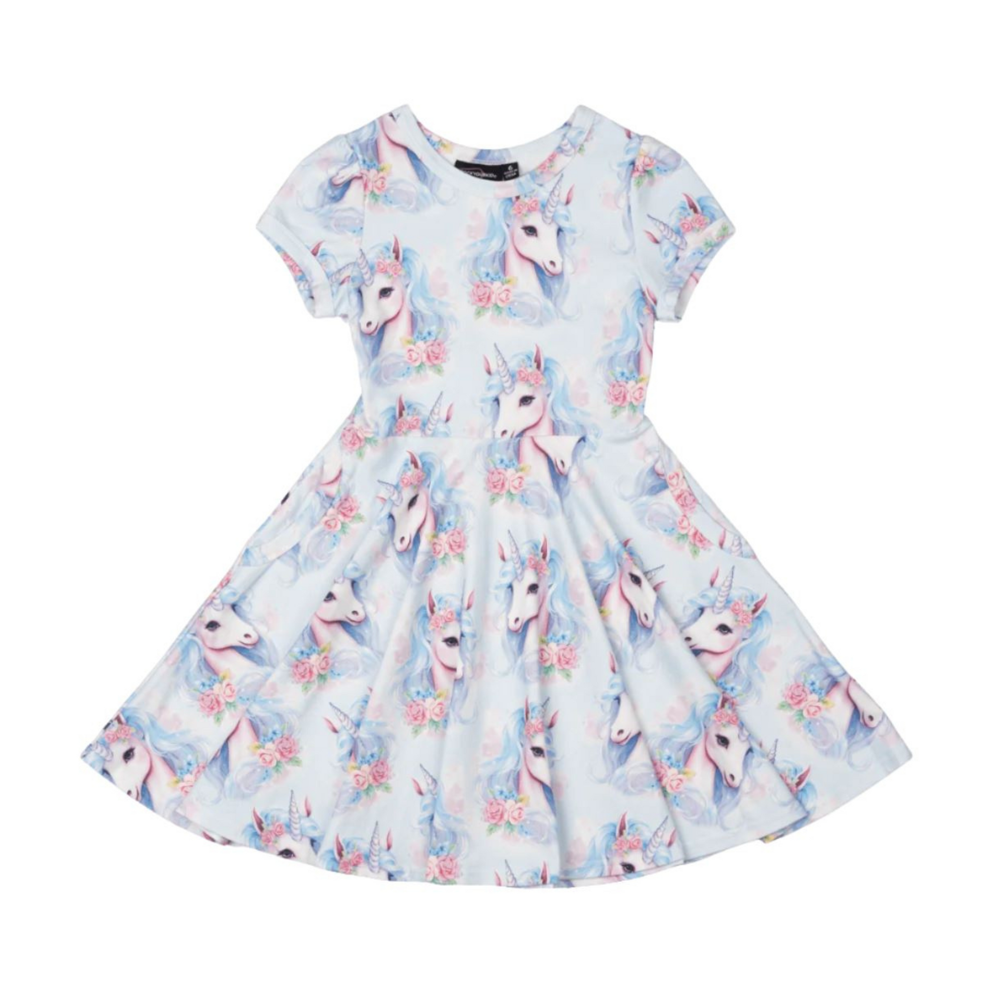 Rock Your Baby Blue Unicorn Waisted Dress - Blue