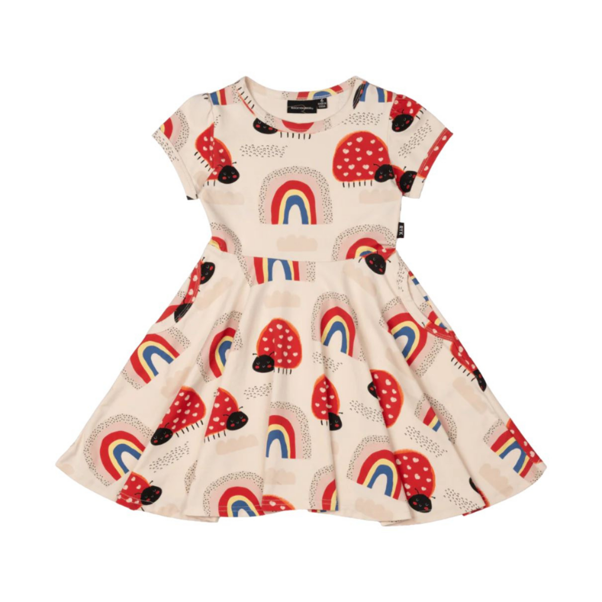 Rock Your Baby Love Bug Rainbow Waisted Dress - Ecru