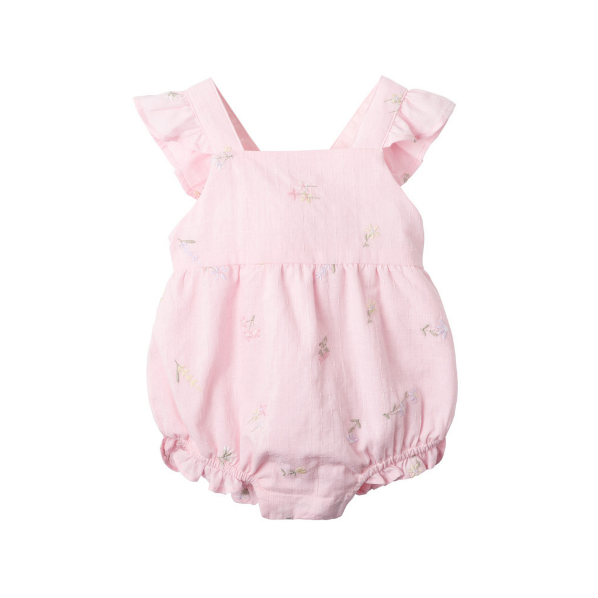 Bebe Florence Embroidered Frill Romper - Mid Pink