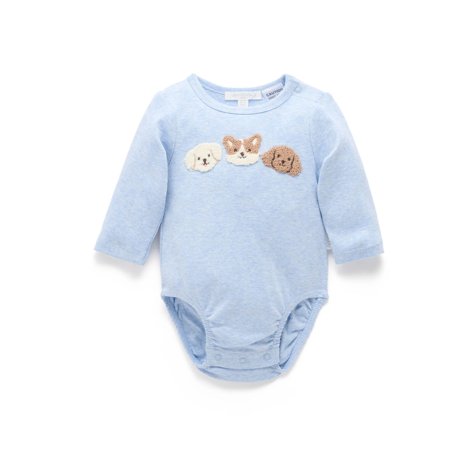 Puppy Applique Bodysuit - Sky Melange