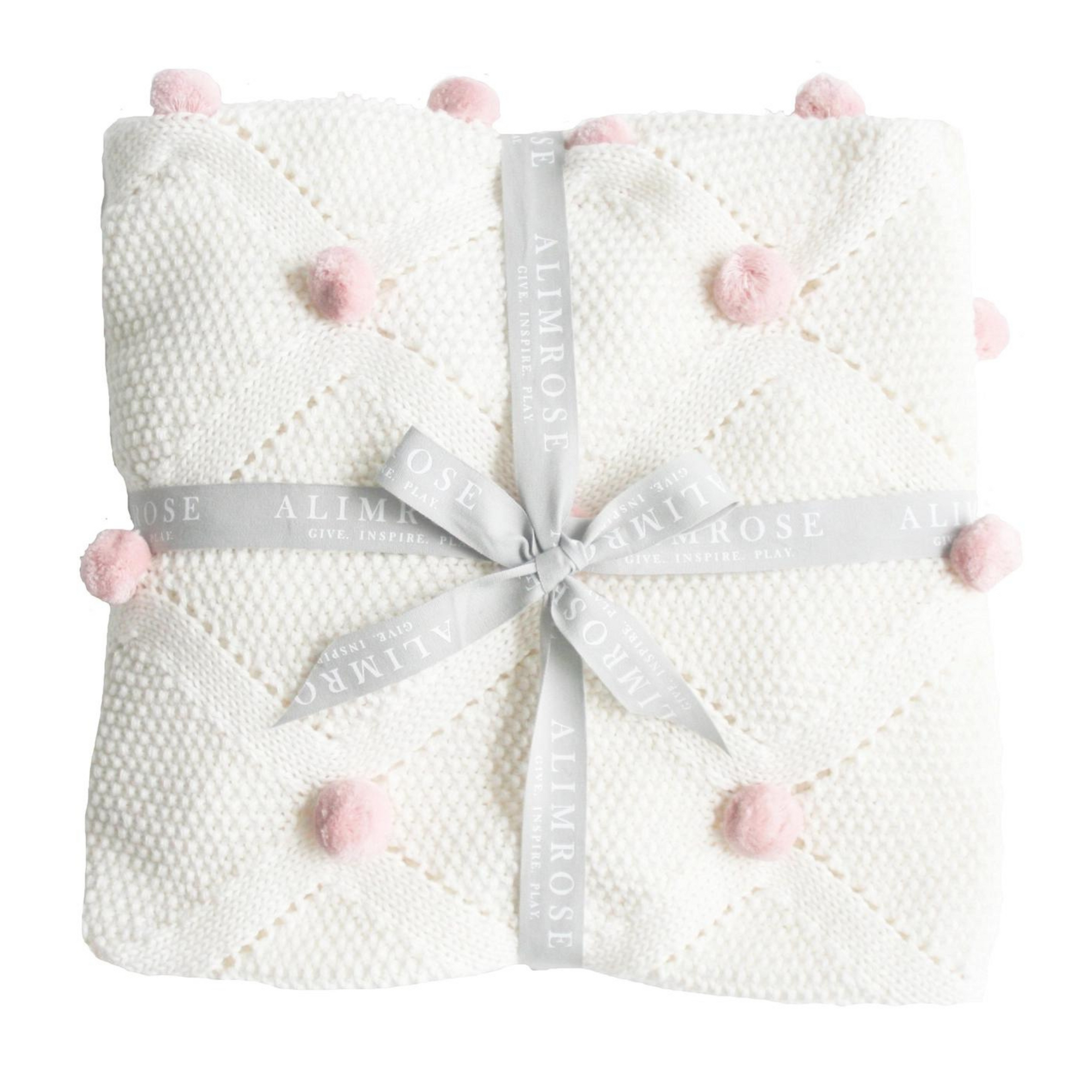 Alimrose Pom Pom Baby Blanket - Ivory & Pink