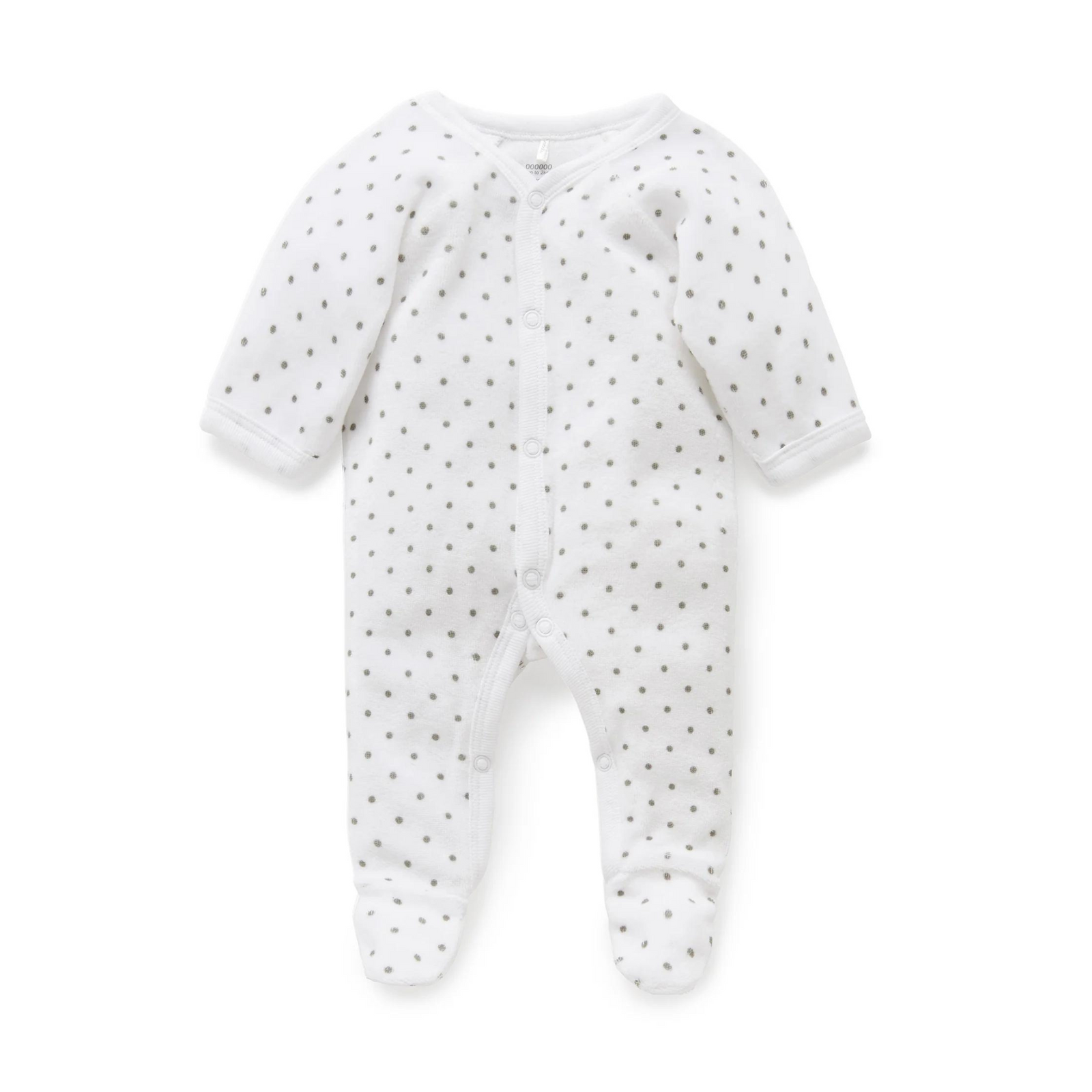 Purebaby Premmie Velour Growsuit - White With Grey Spots