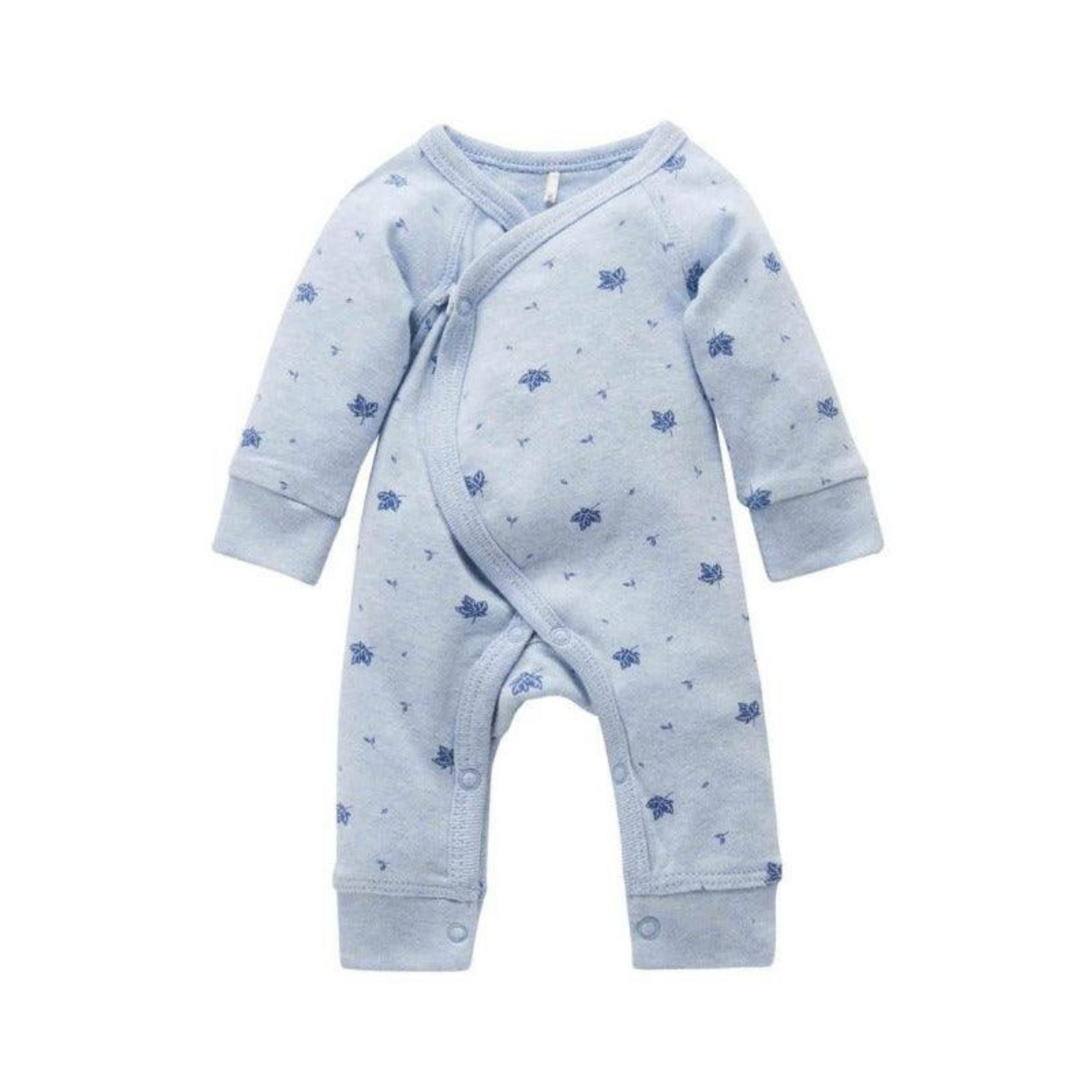 Purebaby Premie Crossover L/S Growsuit - Pale Blue Leaf