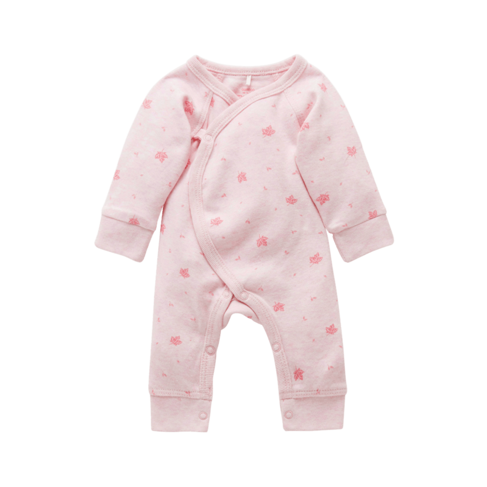 Purebaby Premie Crossover L/S Growsuit - Pale Pink Leaf